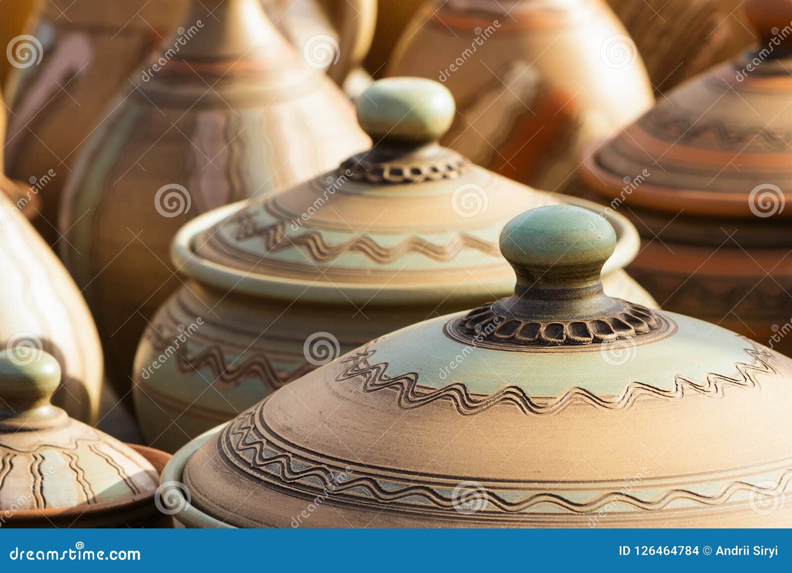 Ceramic clay pots and pans stock photo. Image of national 126464784