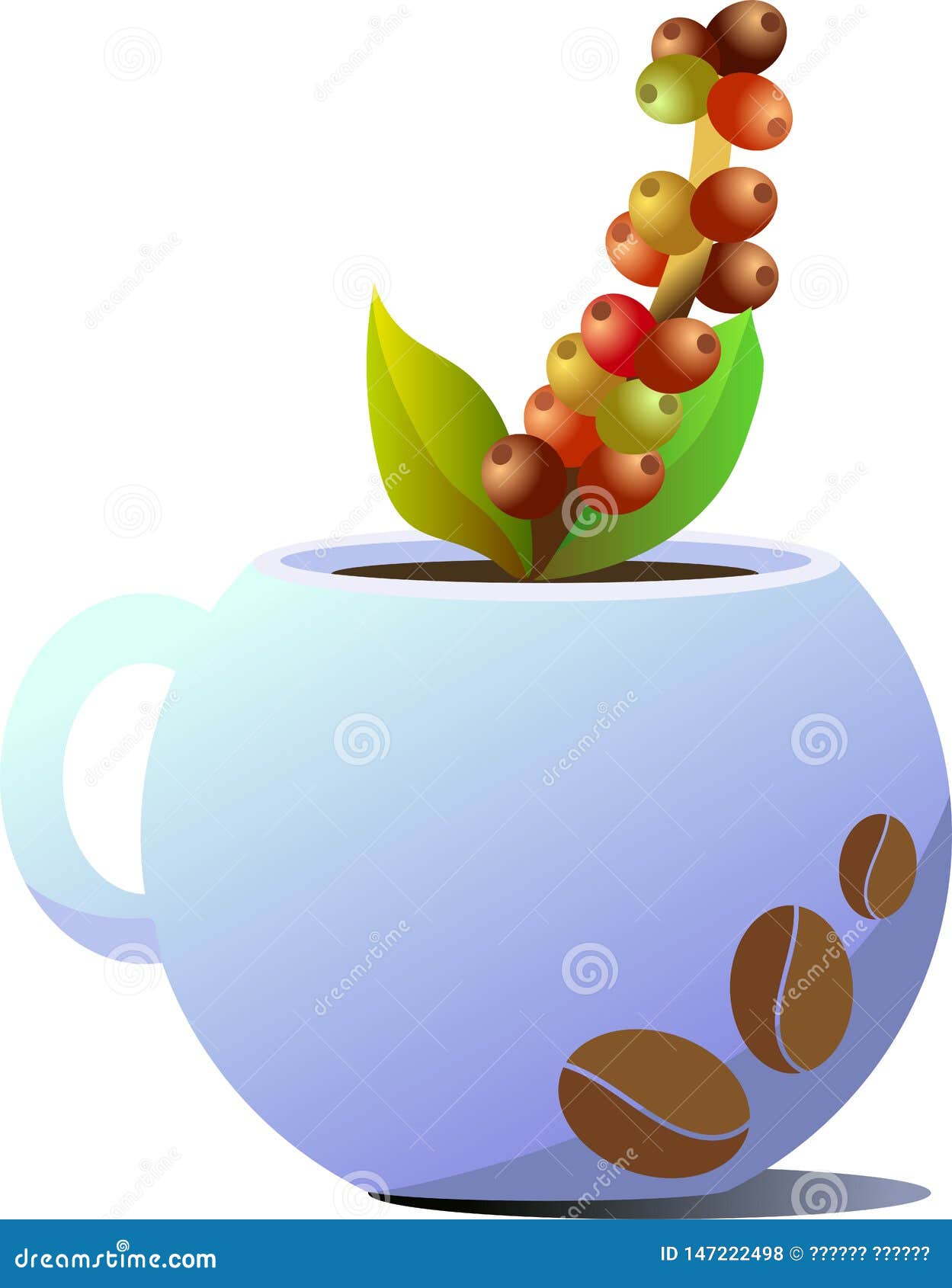 Ceramic Coffee Cup. Drawing in the Form of Coffee Beans Stock Vector