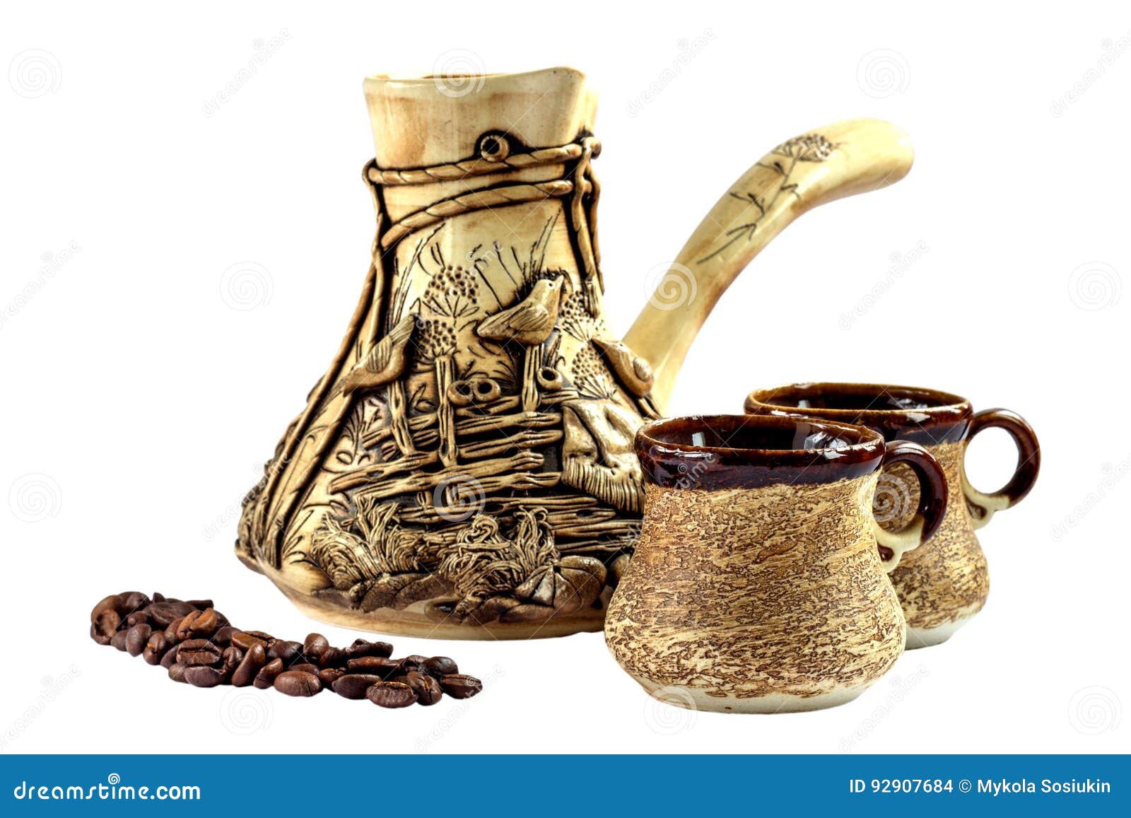 Ceramic coffee set, cezve stock photo. Image of authentic 92907684