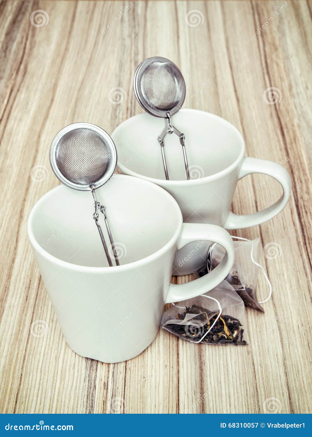 Ceramic Cups with Tea Strainers and Tea Bags Stock Image Image of
