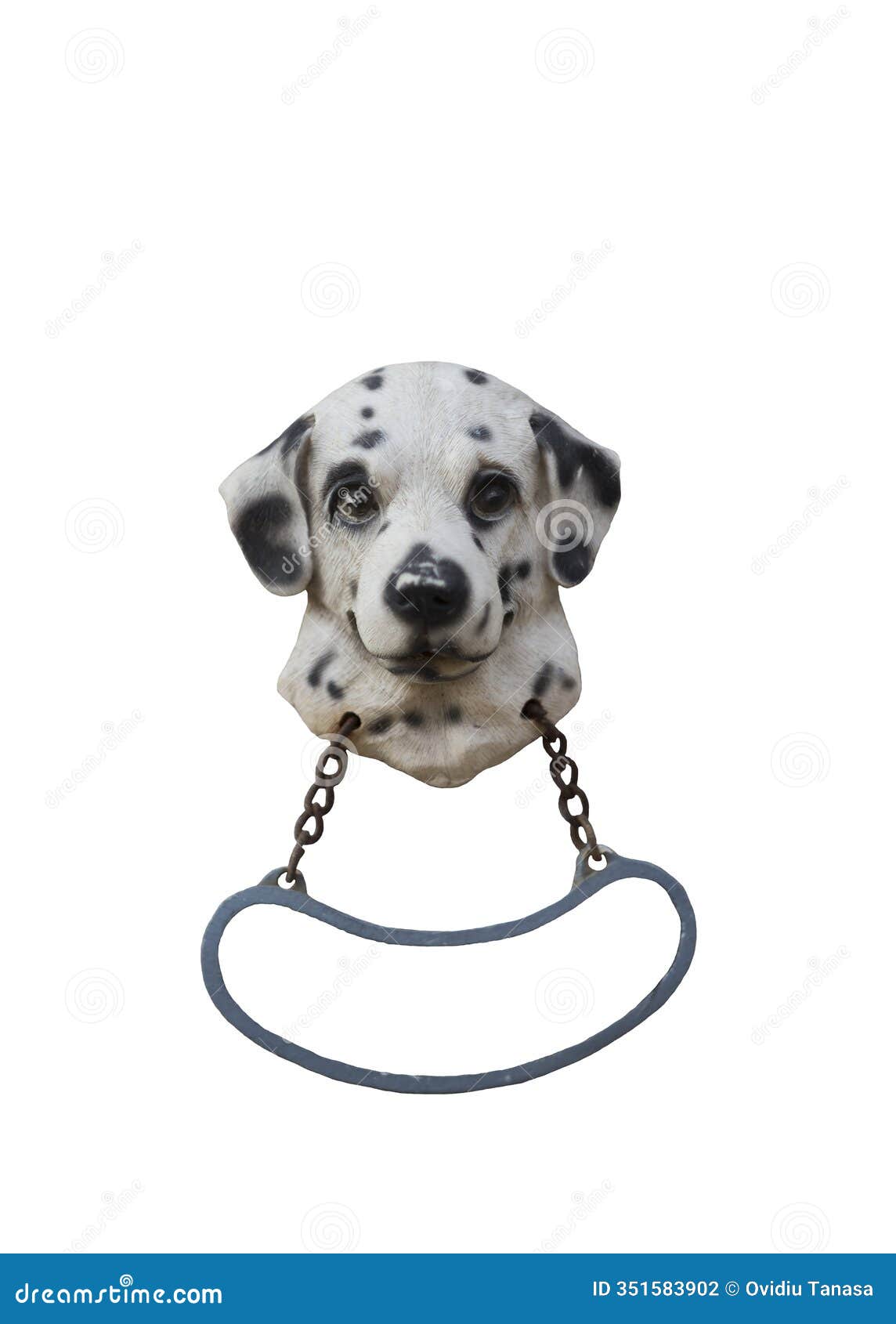 ceramic dalmatian dog with empy space for writing on wthite background