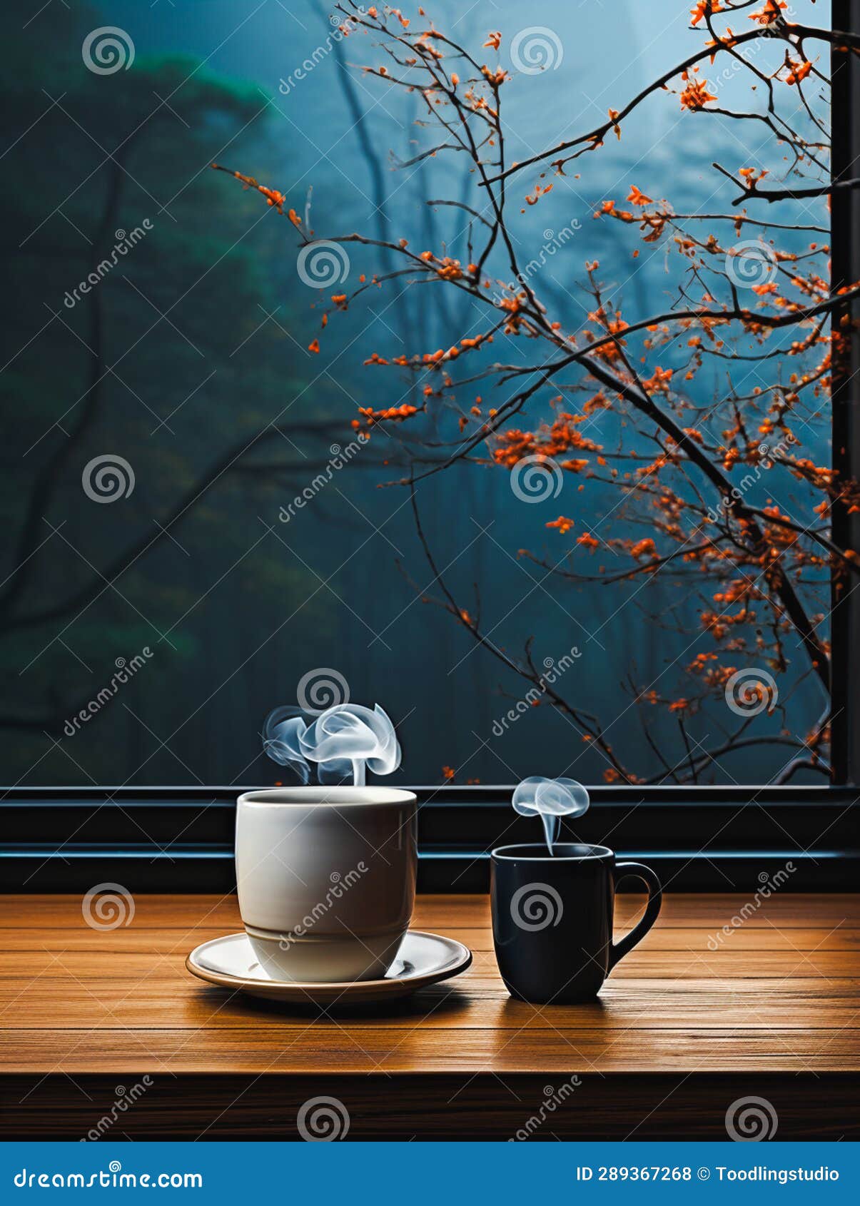 Ceramic Drinking Glasses Set on a Wooden Board. There is a Natural