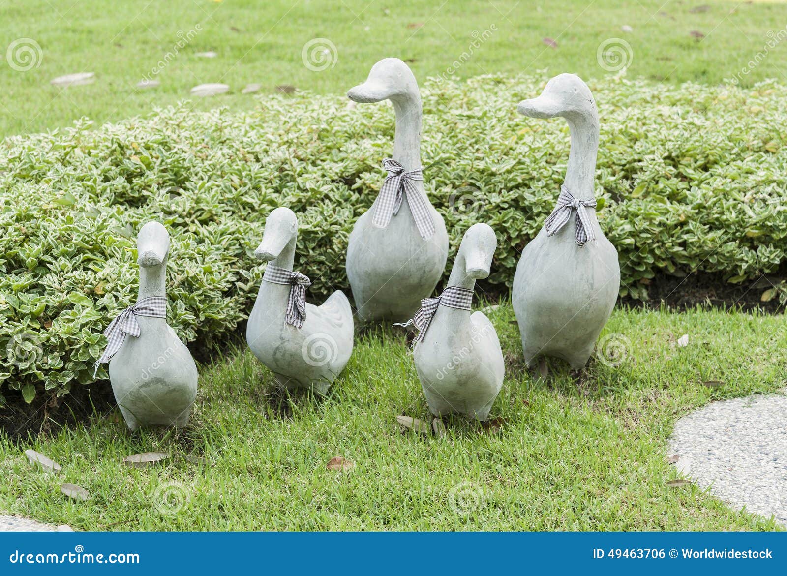 Ceramic Ducks Decoration Sculpture on Green Grass Stock Photo Image