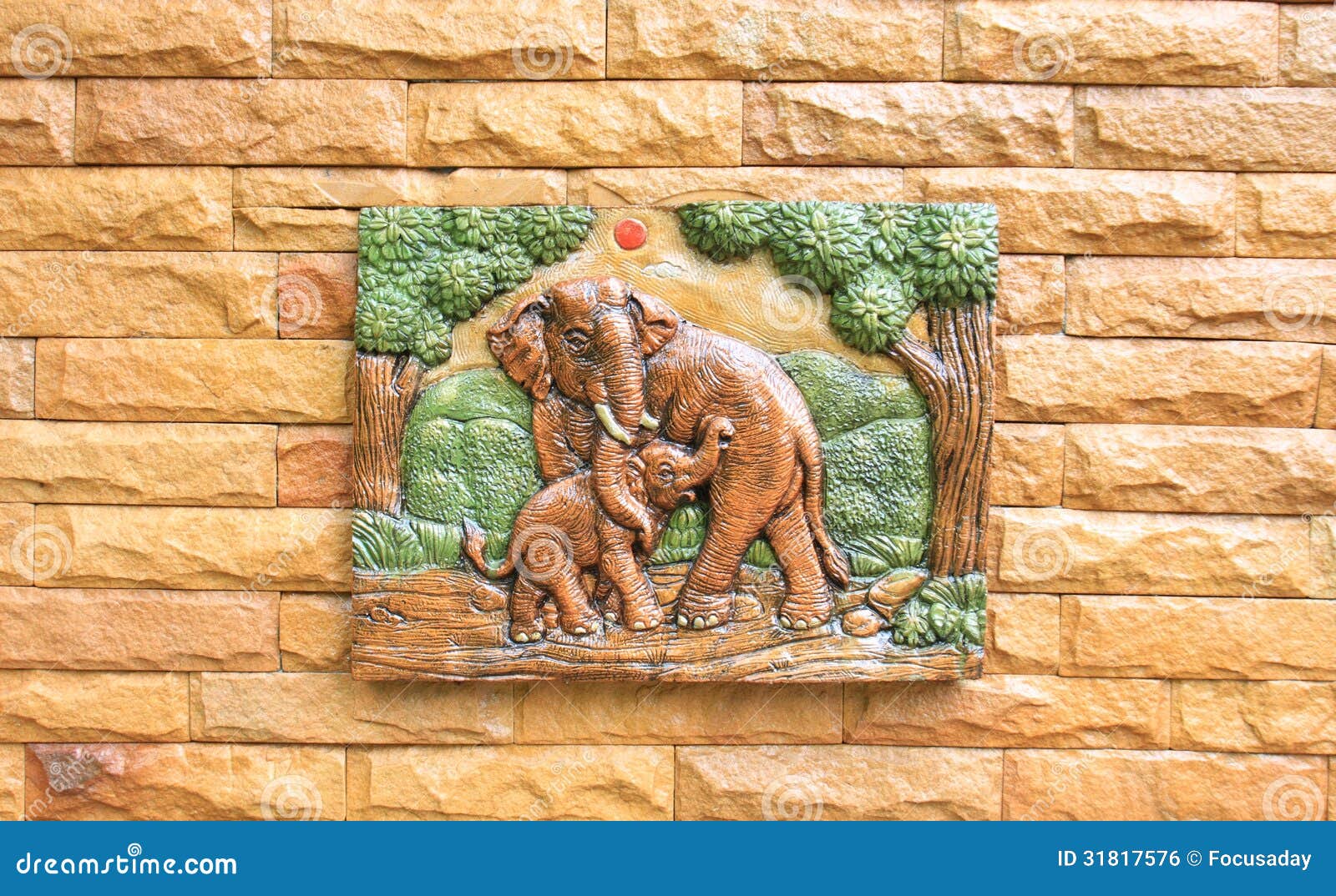 Ceramic Elephants on a Wall Stock Photo Image of asian, decoration