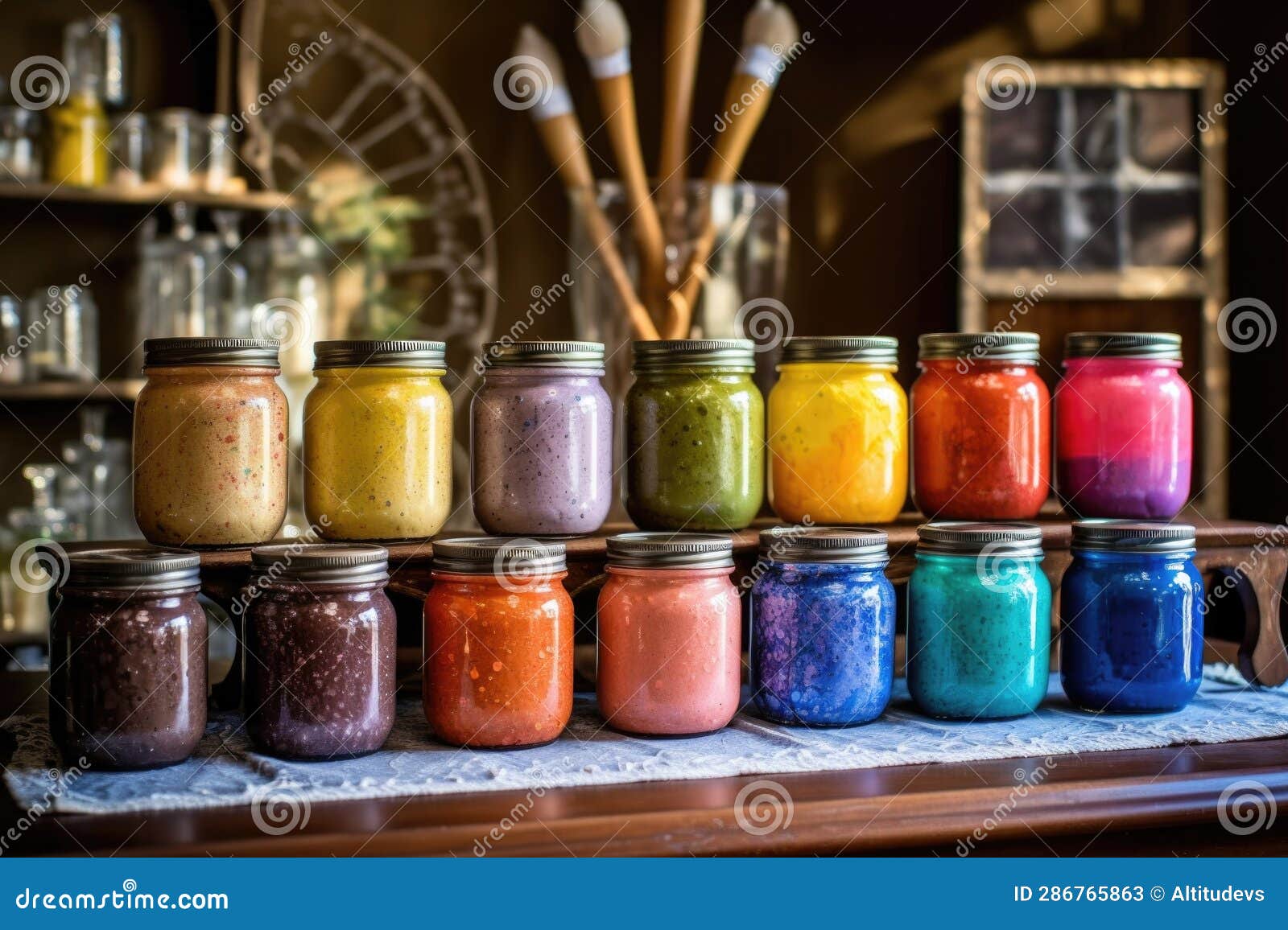 Ceramic Glazes and Paints in Colorful Jars Stock Image Image of