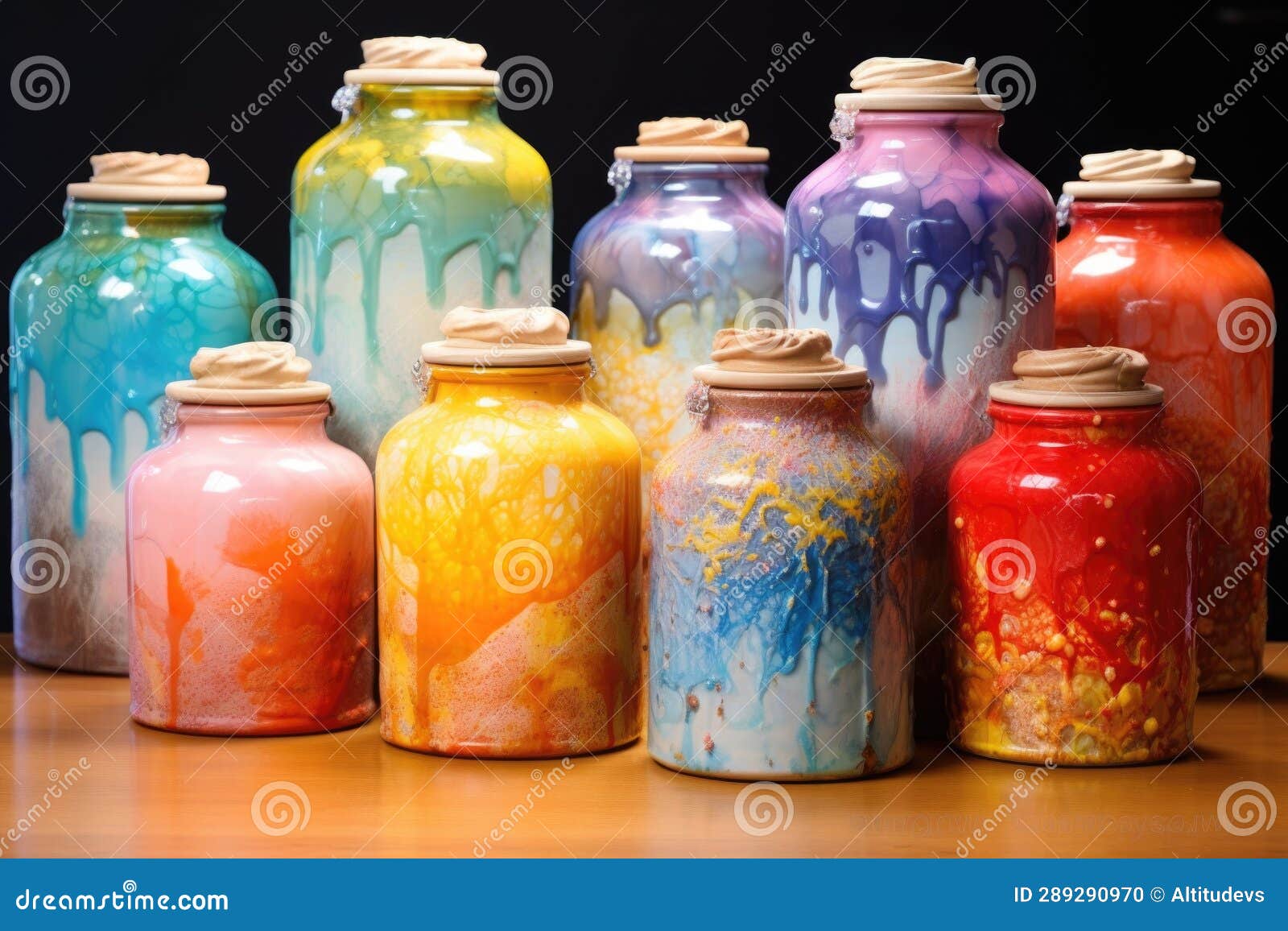 Ceramic Glazes and Paints in Colorful Jars Stock Photo Image of