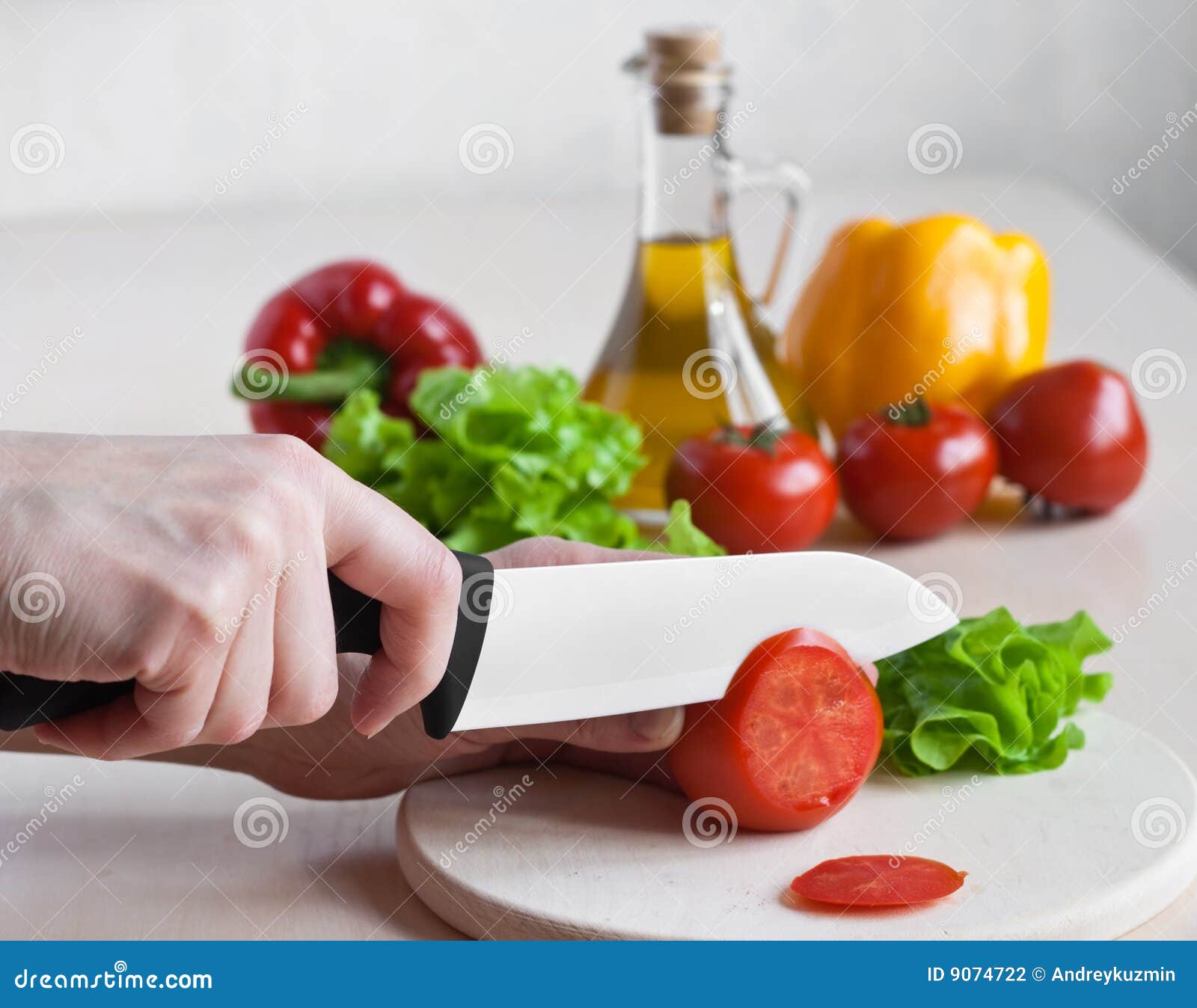 Ceramic Knife Cutting Tomatoes for Salad Stock Photo Image of