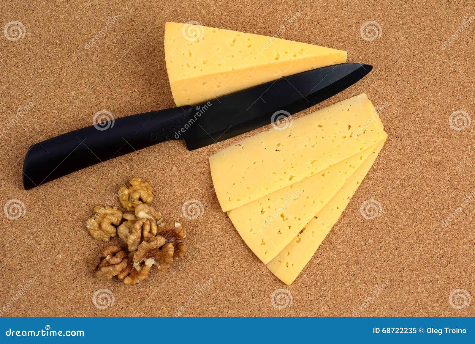 Ceramic Knife with Sliced Cheese and Walnuts Stock Image Image of