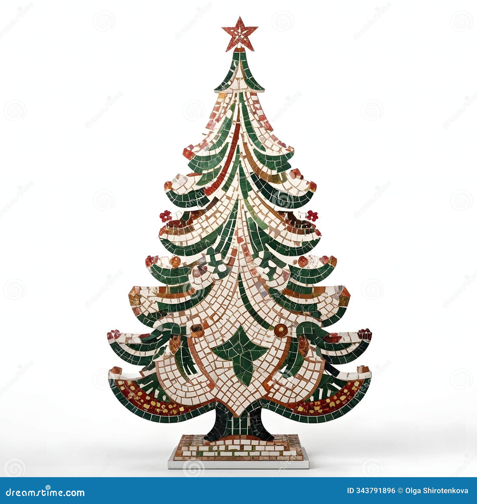 ceramic mosaic christmas tree figurine. ai generated.