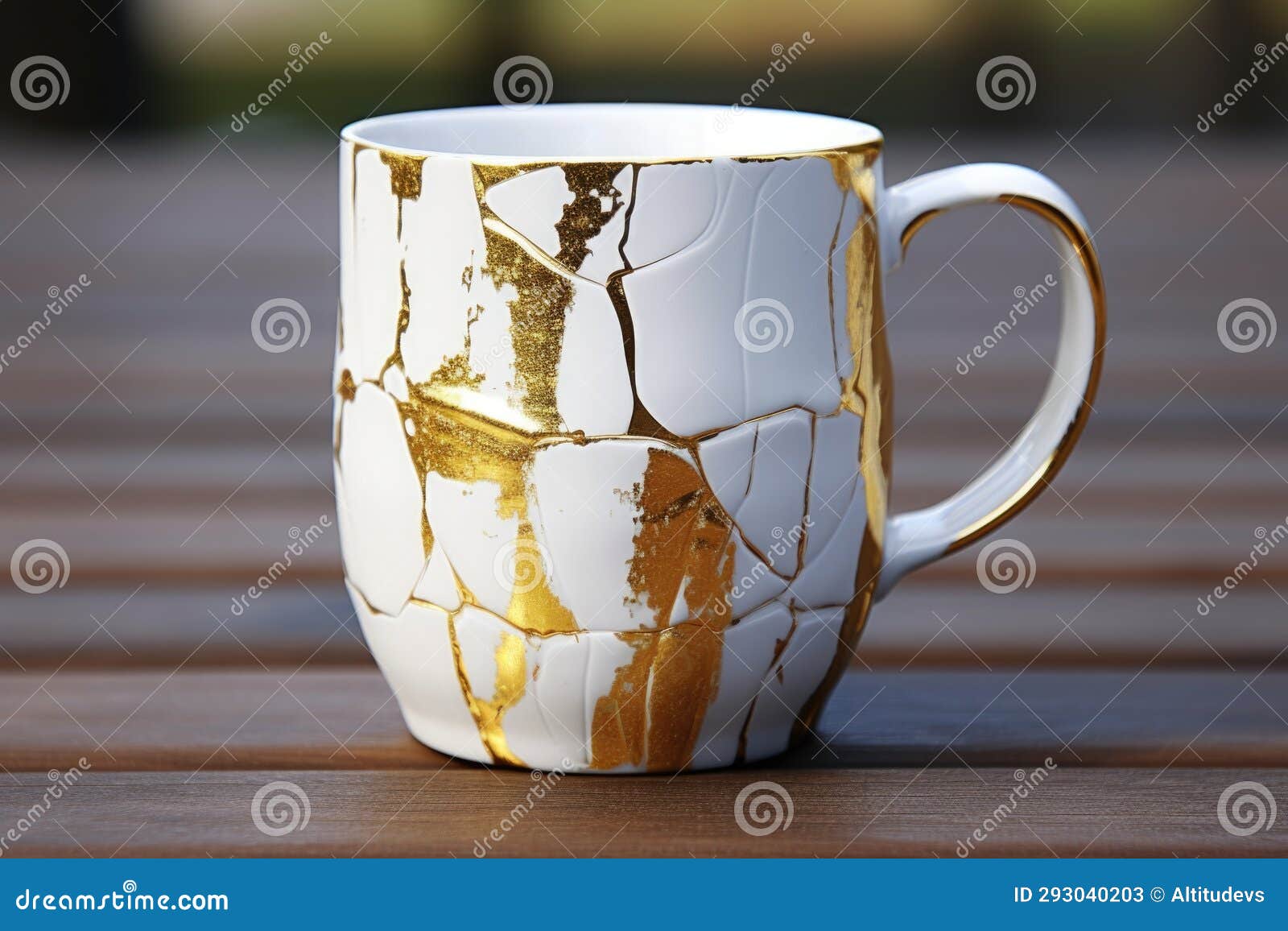 Ceramic Mug with Cracks Repaired with Gold Kintsugi Stock Image Image