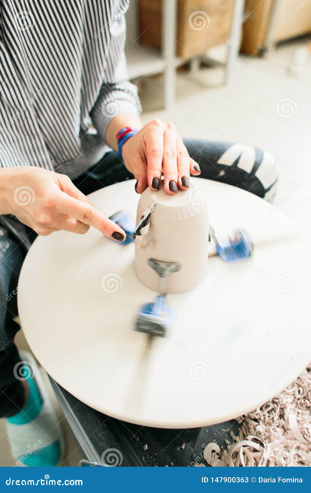 Ceramic Mug Made on a Potter`s Wheel in the Stock Image