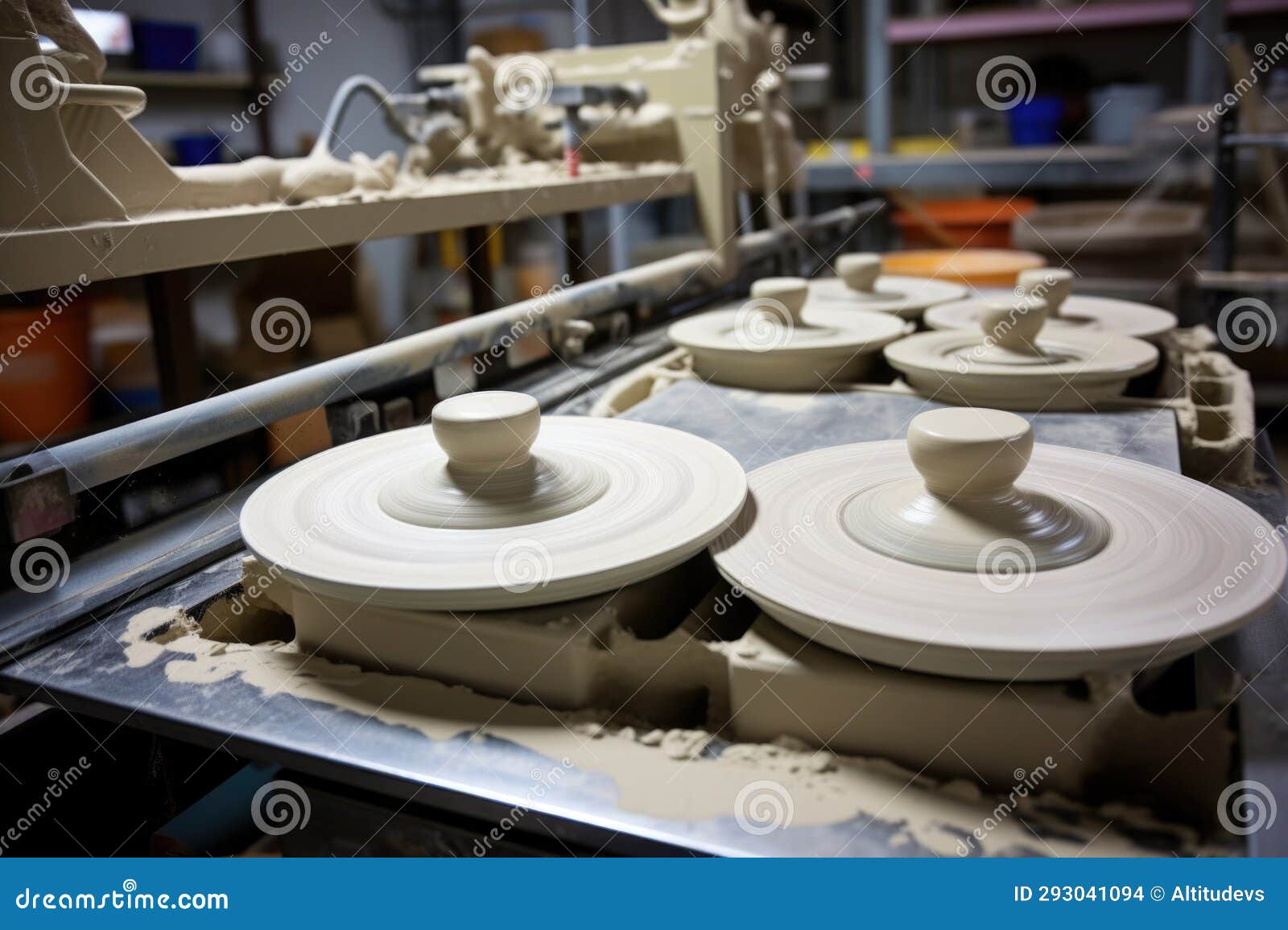 Ceramic Pieces inprogress on Pottery Wheels Stock Photo Image of