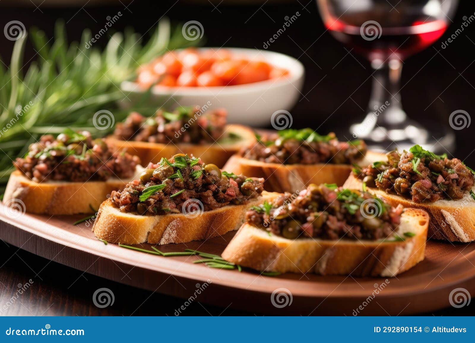 Ceramic Platter of Olive Tapenade Bruschettas Stock Photo Image of