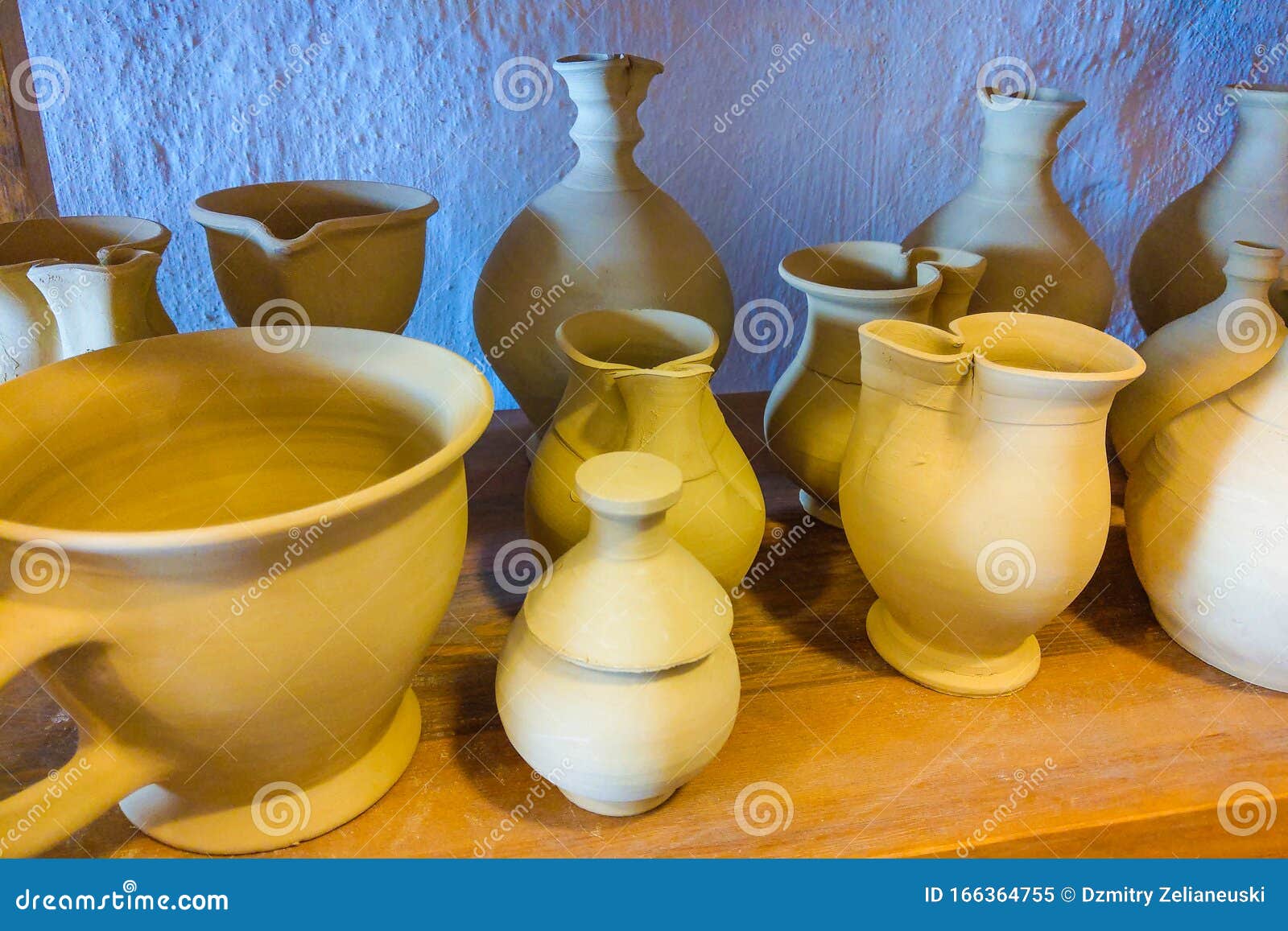 Ceramic Products on Shelf of Potter. Pottery for Sale Stock Image