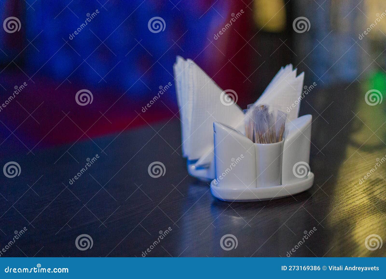 Ceramic Salt Shakers and a Napkin Holder Stand on a Table in a