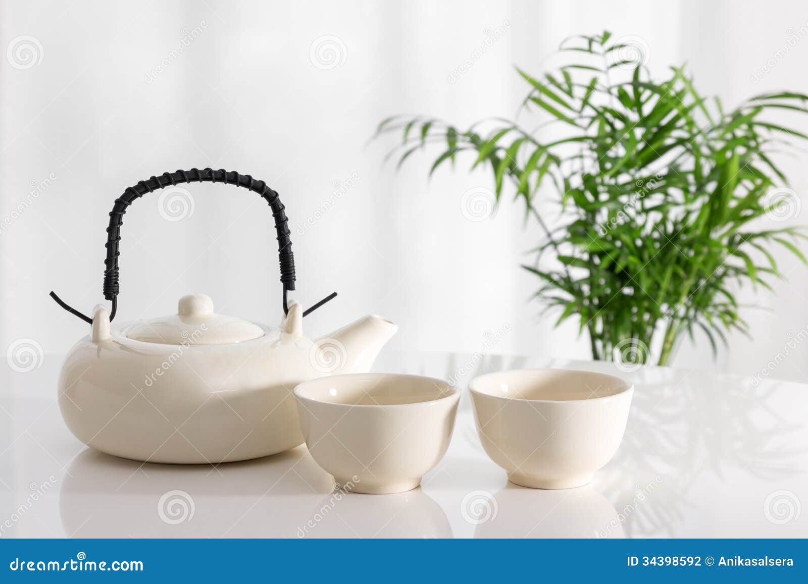 Ceramic Teapot and Cups on the Table Stock Photo Image of beverage