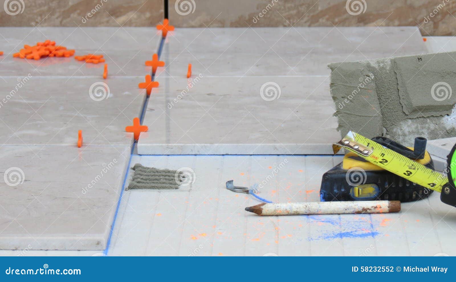 Ceramic Tile on Backer Board Stock Photo Image of chalk, spacers