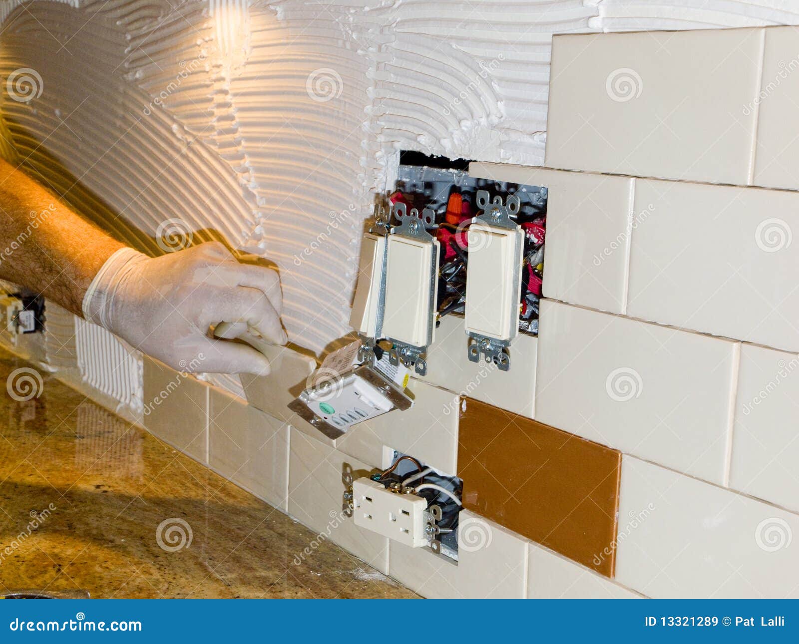 Ceramic Tile Installation On Kitchen Backsplash 10 Stock Image Image Of Caucasian