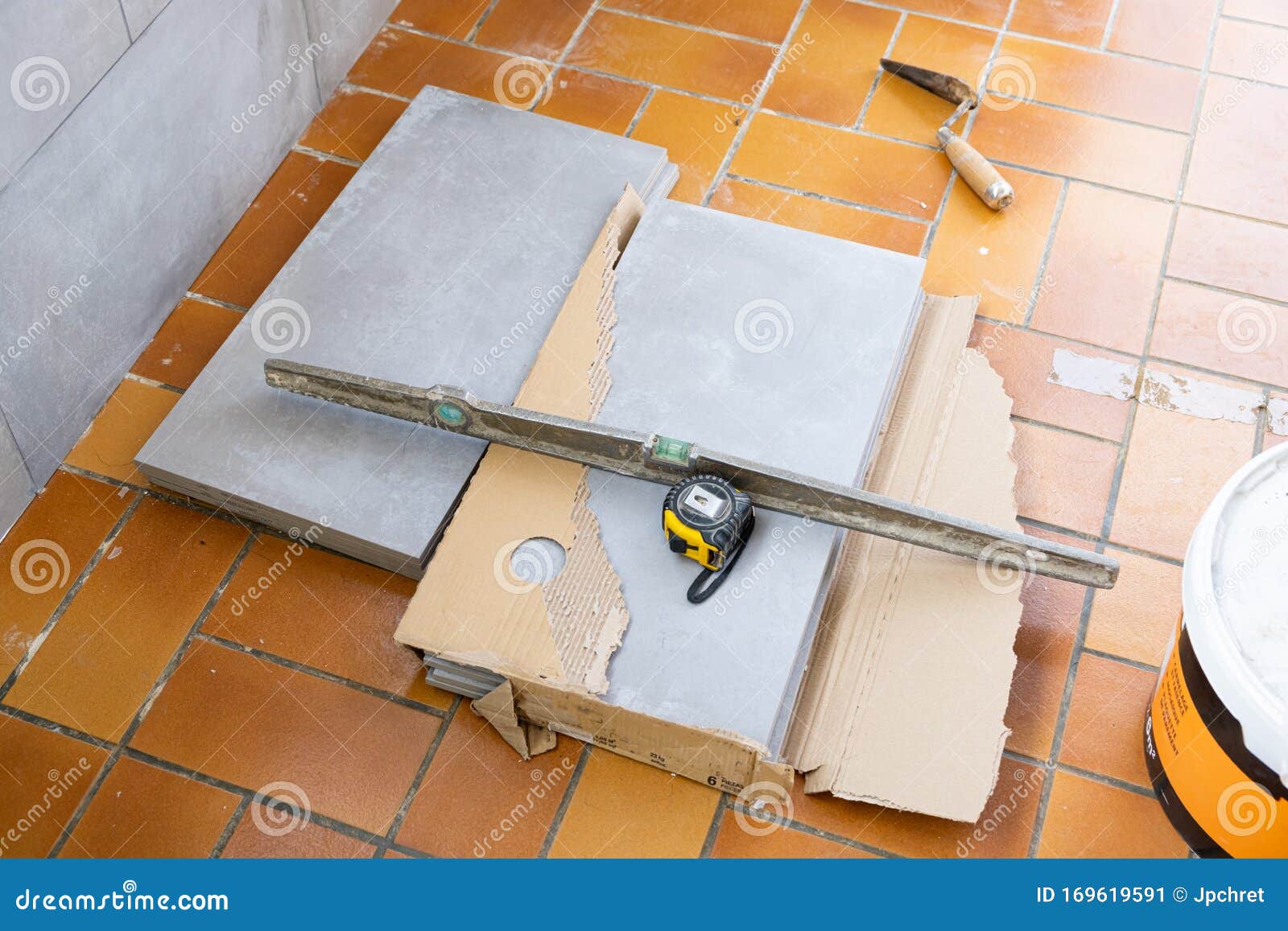  Ceramic Tile Installation  Site With Its Tools Stock Image 