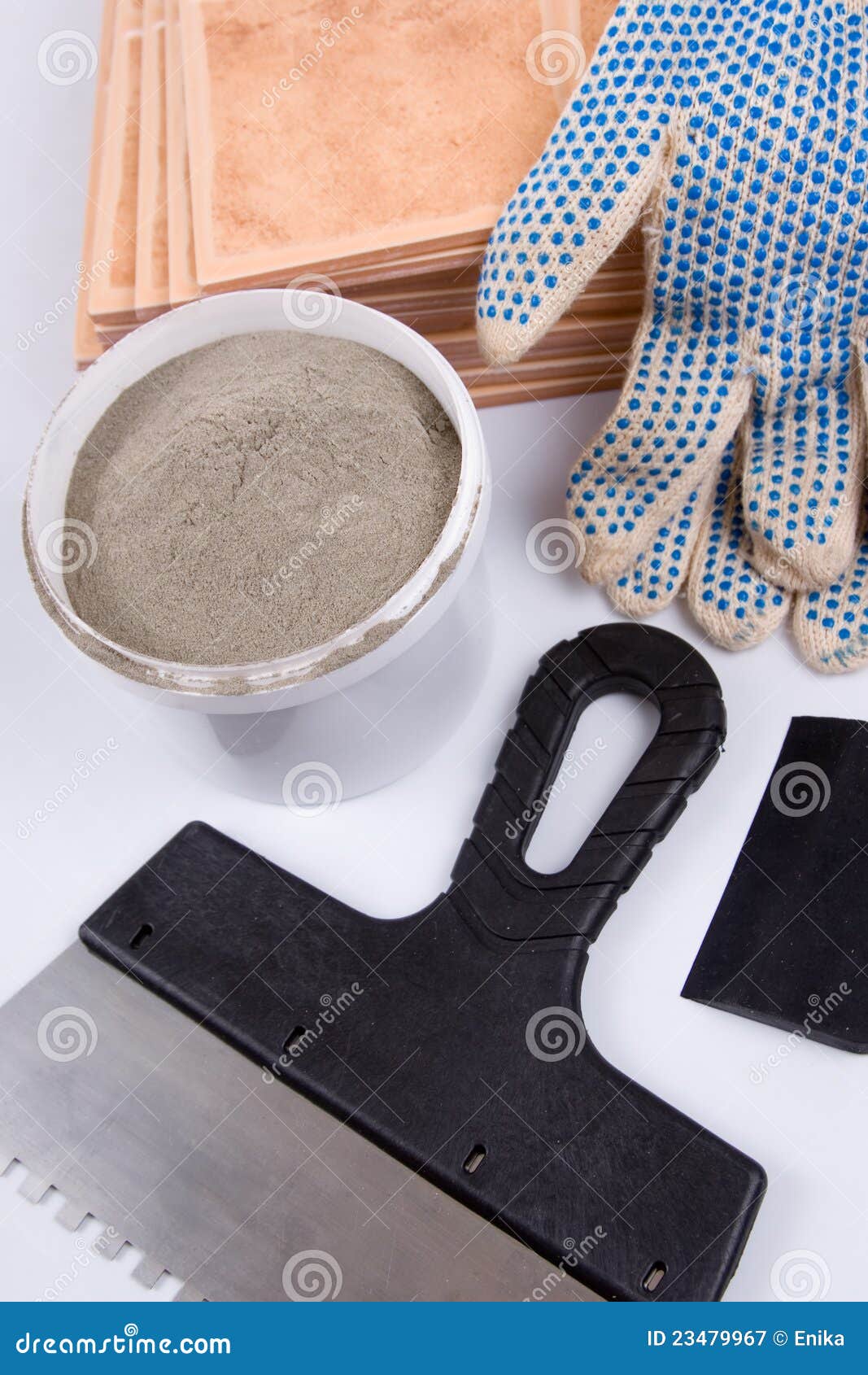 Ceramic Tiles and Trowel for Repairs Stock Image Image of brown