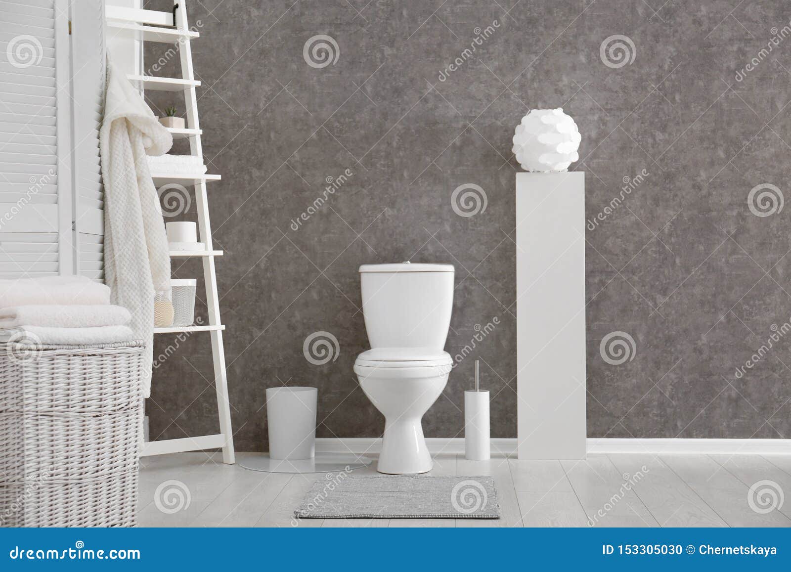 Ceramic Toilet Bowl in Stylish Bathroom. Idea for Interior Stock Photo
