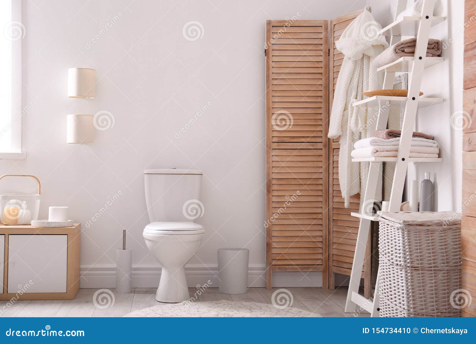 Ceramic Toilet Bowl in Stylish Bathroom. Idea for Interior Stock Photo