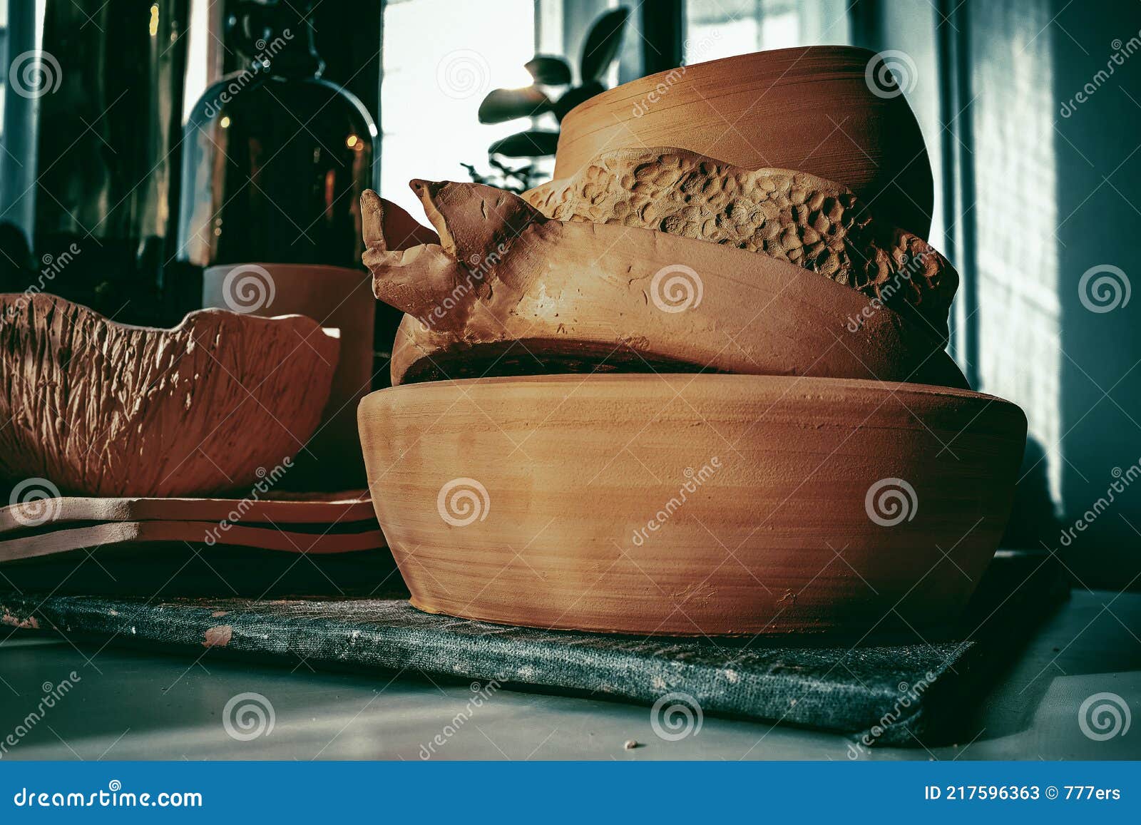 Ceramic Utensils in Art Studio. Traditional Pottery Craft Stock Image