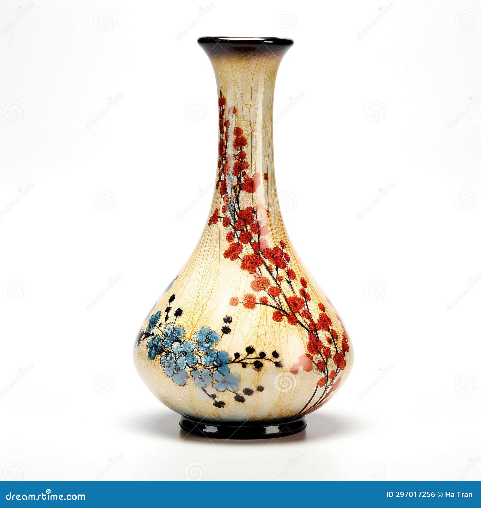 Ceramic Vase with Floral Pattern on a White Background, Isolated Stock