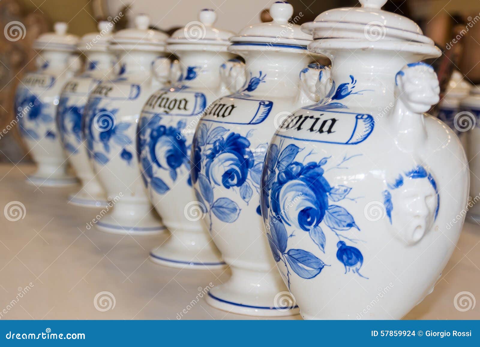 Ceramic Vase Line, White Urns with Caps Stock Photo Image of