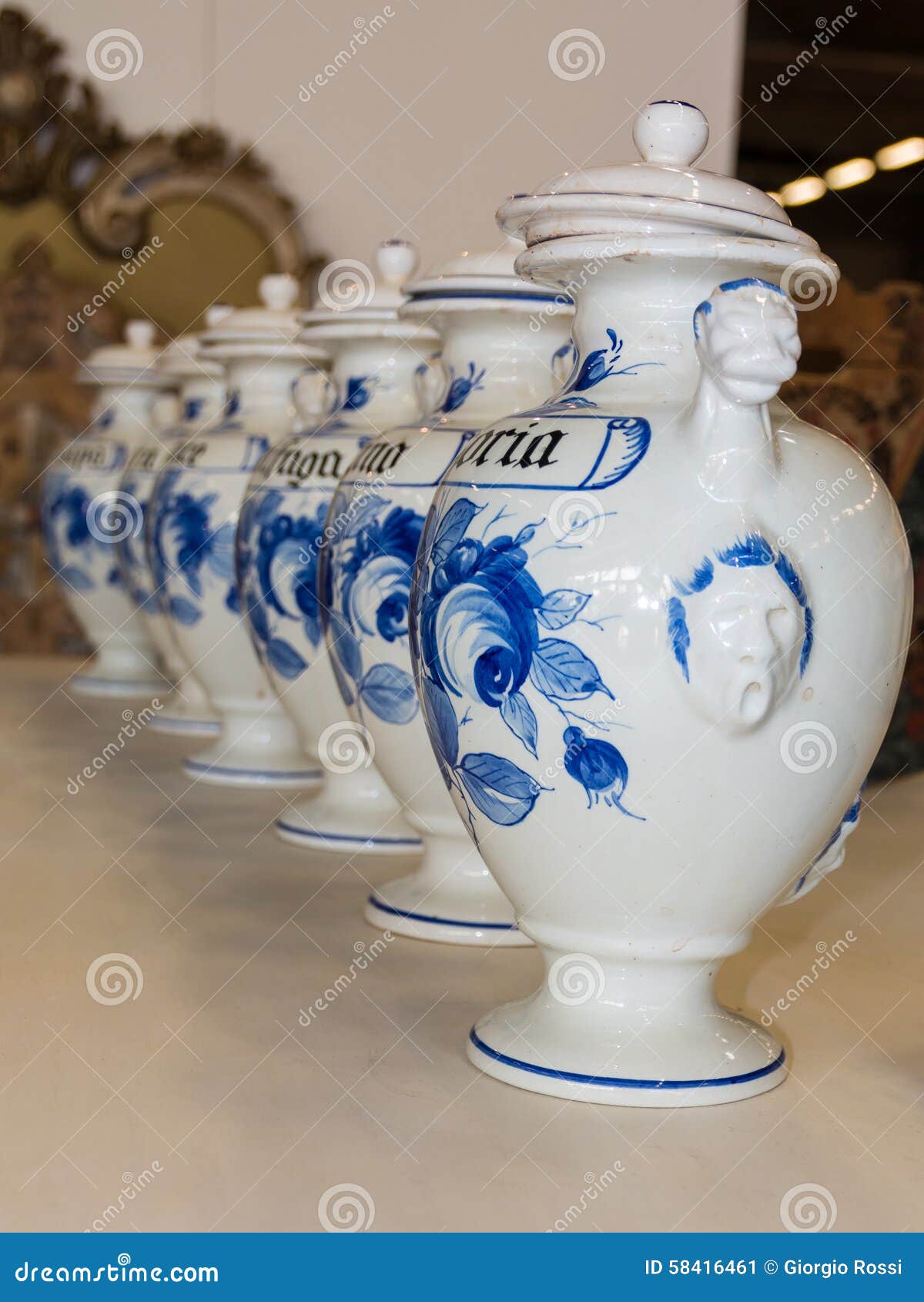 Ceramic Vase Line, White Urns with Caps Stock Image Image of