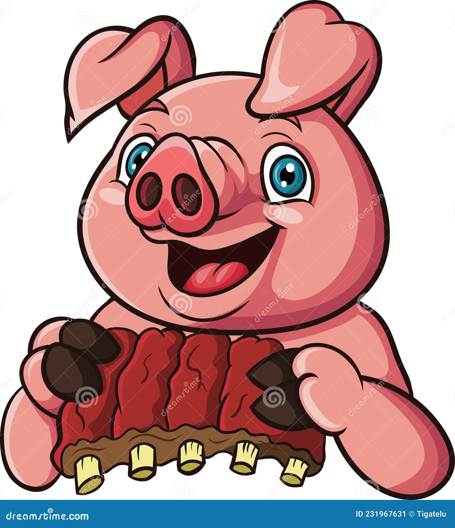 Cerdo De Dibujos Animados Con Costillas De Carne Ilustración del Vector -  Ilustración de cochinillo, comida: 231967631