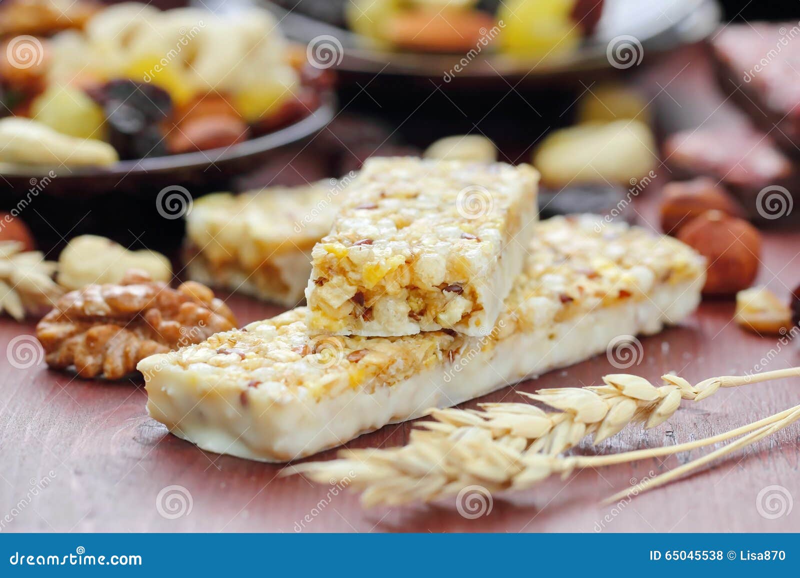Cereal Bars of Granola with Nuts and Raisins Stock Photo Image of
