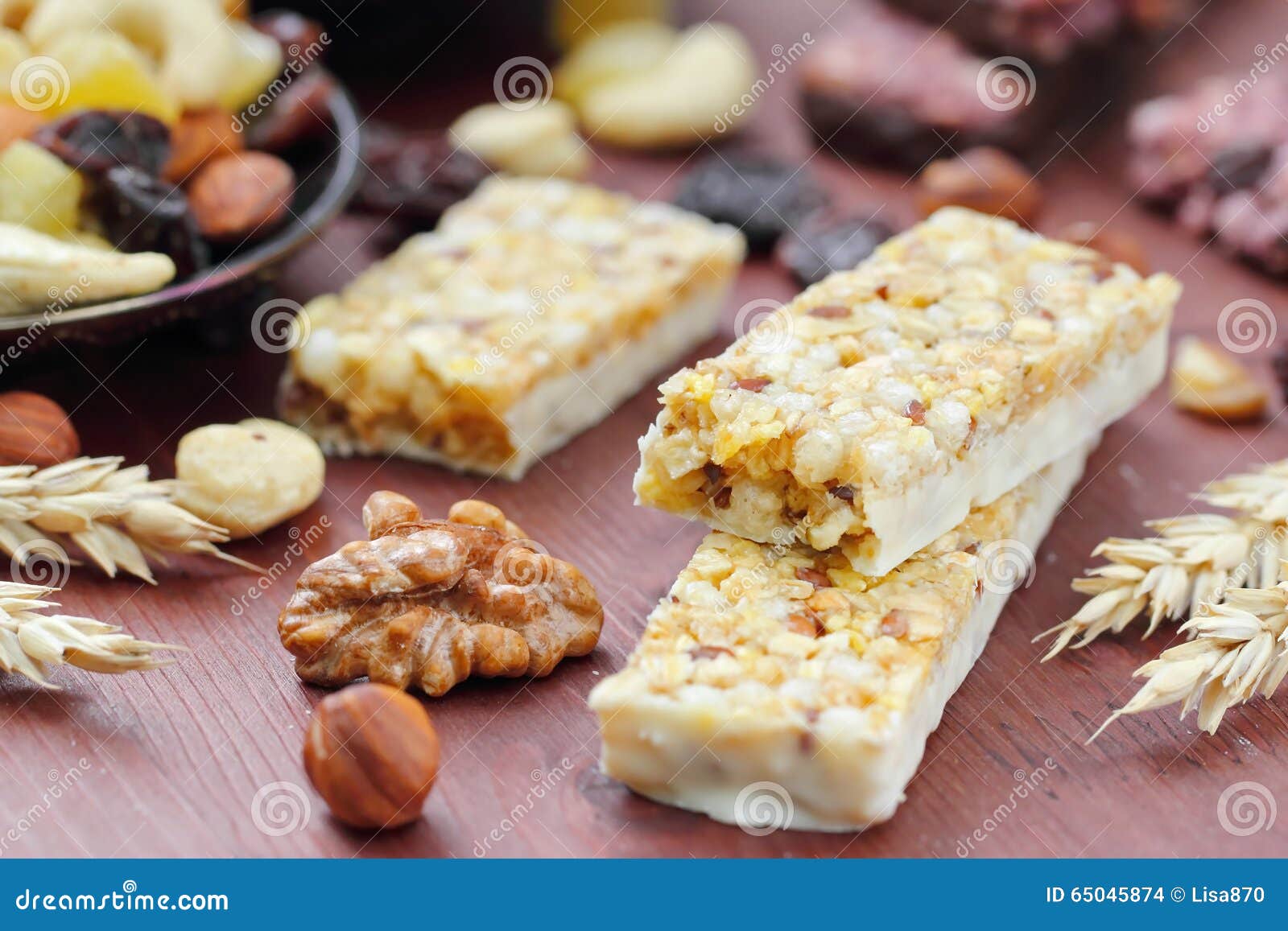 Cereal Bars of Granola with Nuts and Raisins Stock Photo Image of