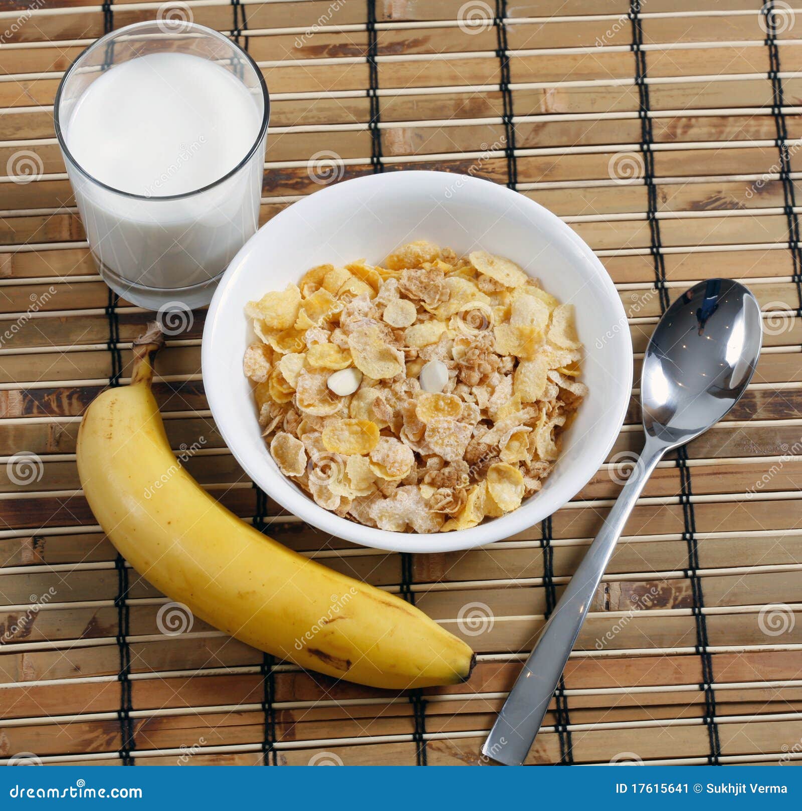 Cereal in Bowl with Milk and Banana Stock Image Image of fibre, glass