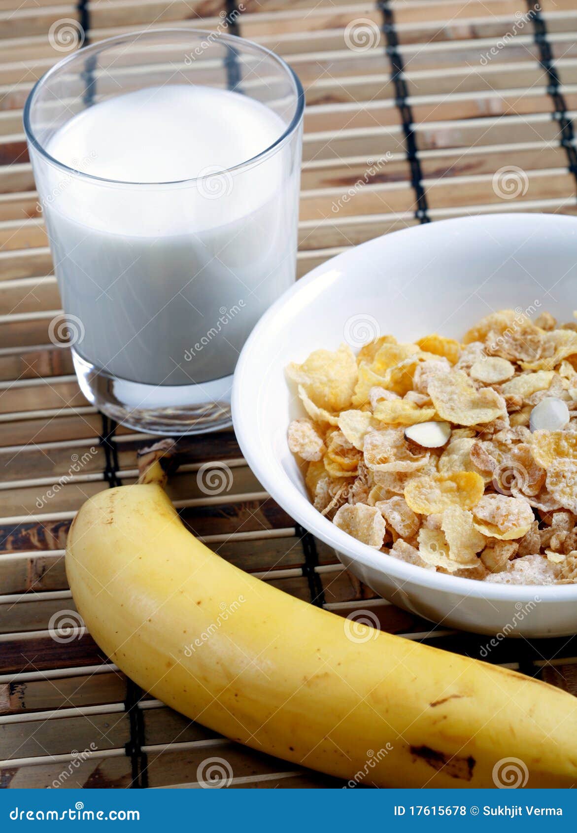 Cereal in Bowl with Milk and Banana Stock Photo Image of fibre, grain
