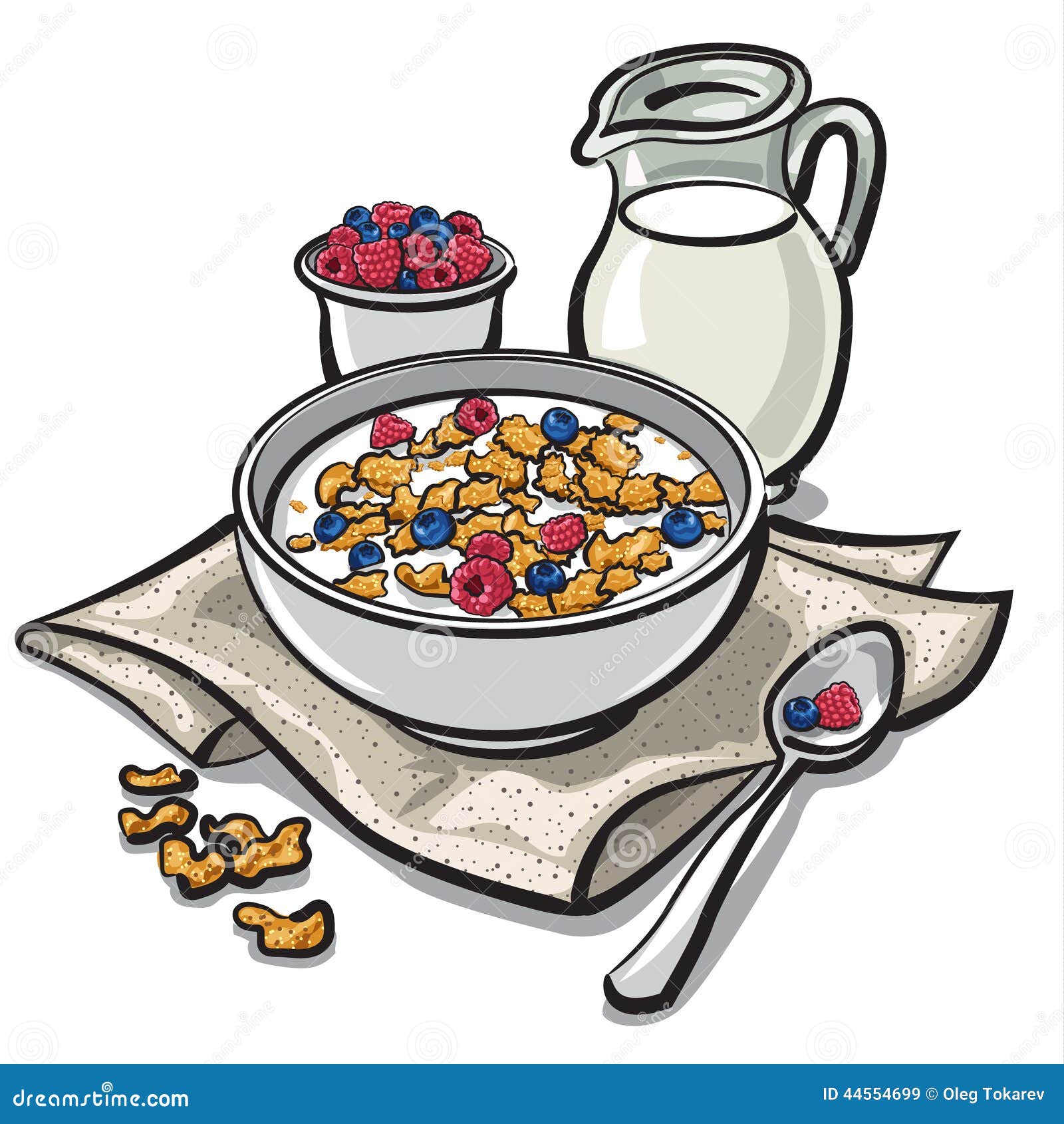 Cereal Breakfast. Ceramic Bowl With Milk And Sweet Crunchy Flakes On