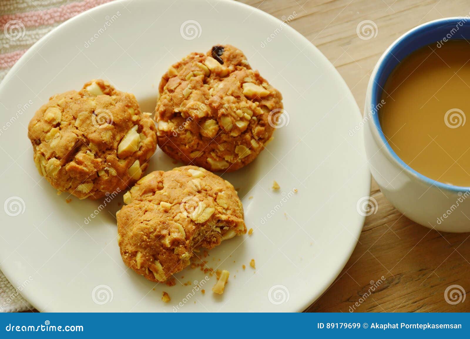 Cereal Butter Cookie and Coffee Cup on Table Stock Image Image of