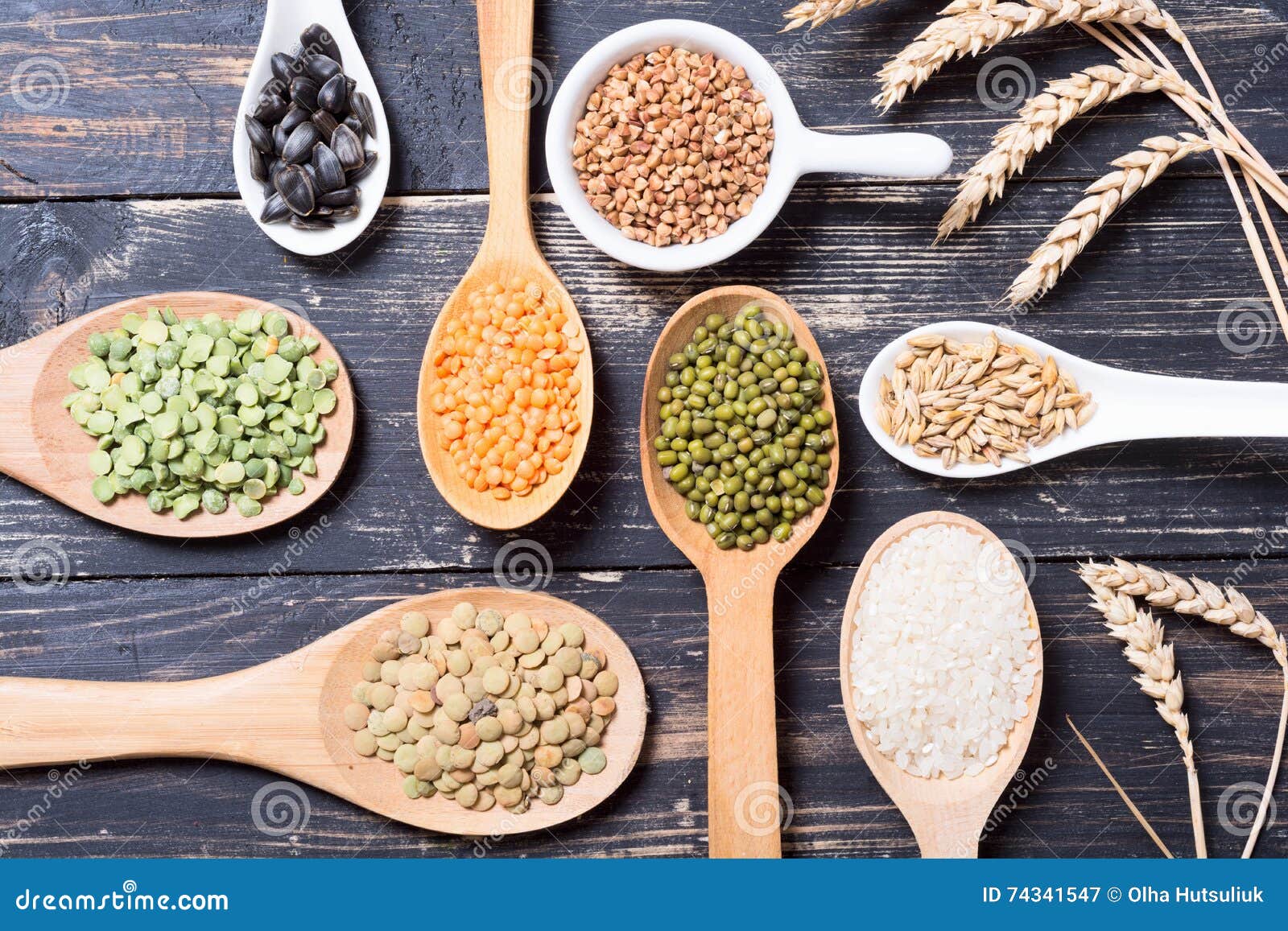 Cereal Grains on Wooden Background Stock Image Image of background