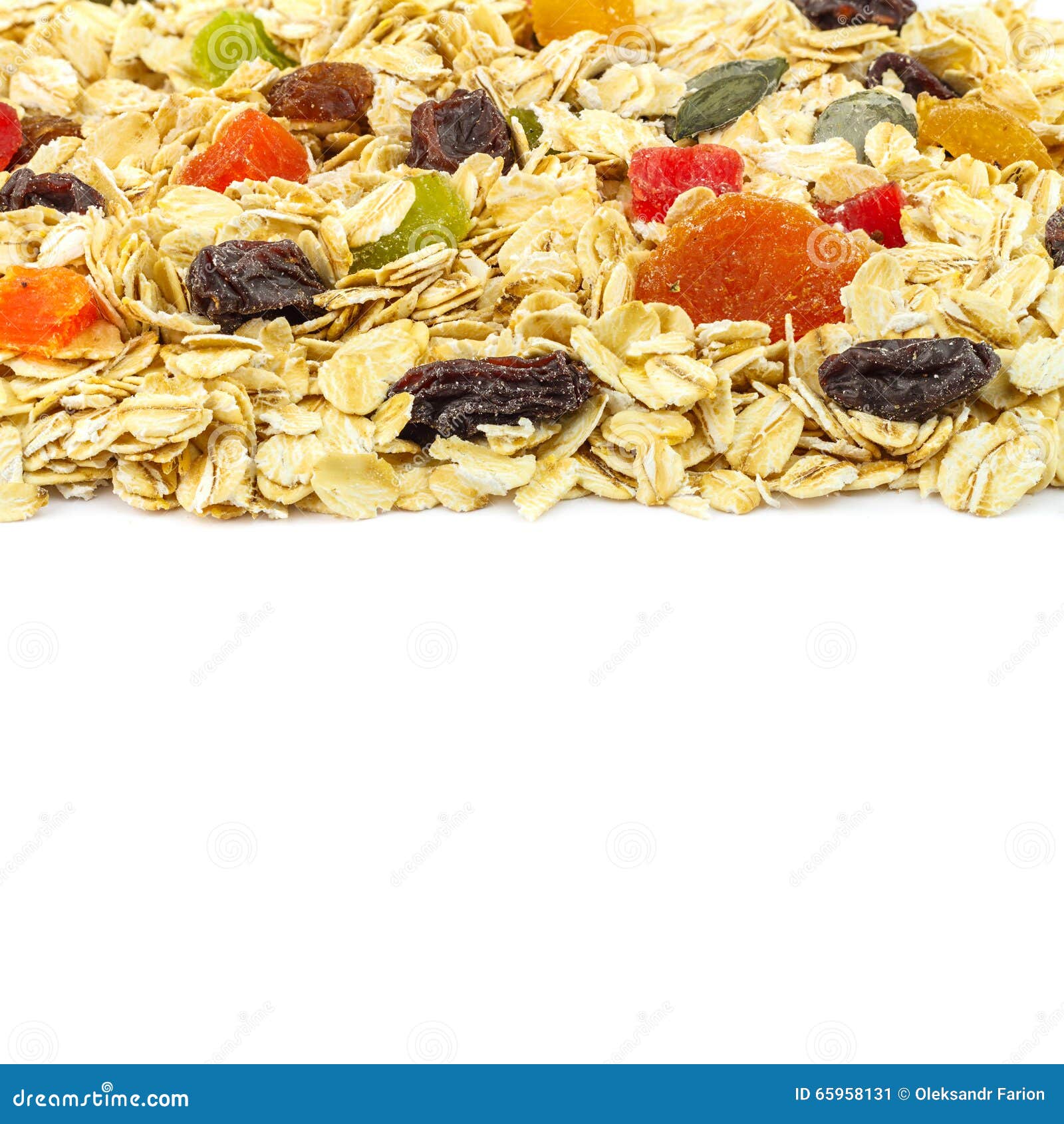 Cereal Muesli or Oat Flakes with Dried Fruit, Studio Isolated with