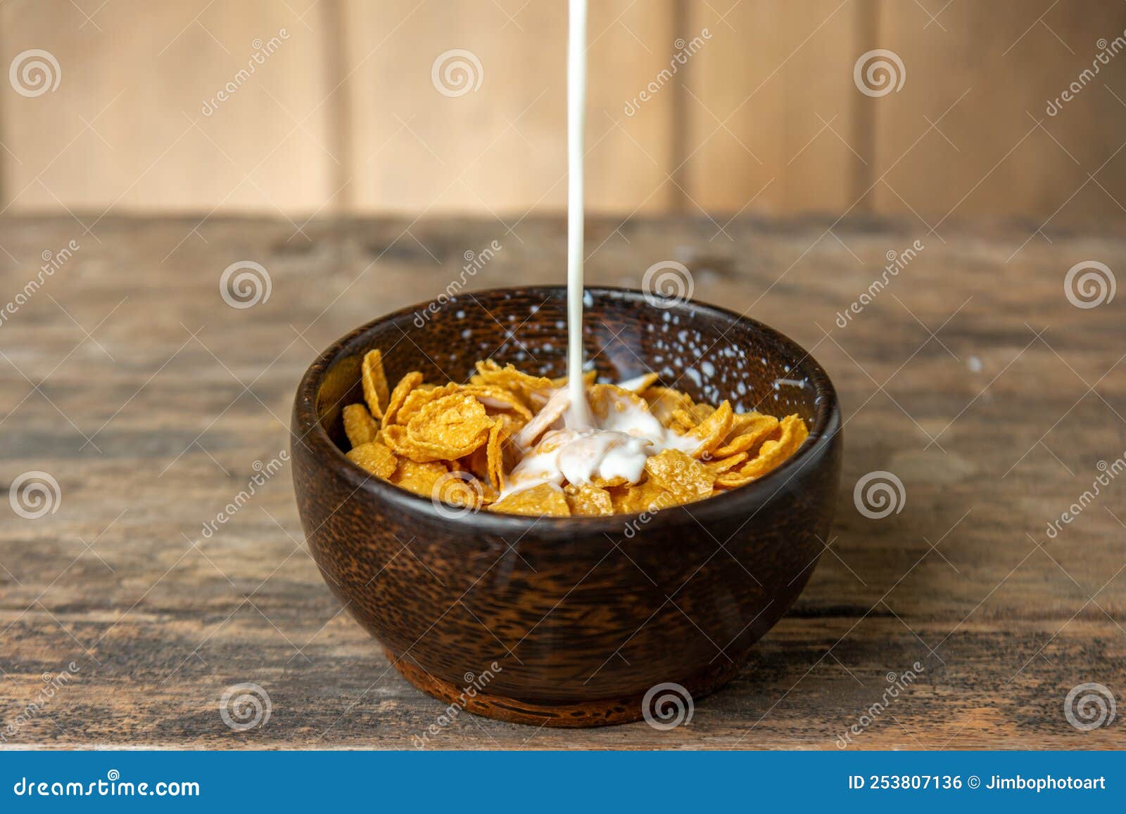 Cereal in Wooden Bowl with Milk Splash Stock Photo Image of fresh
