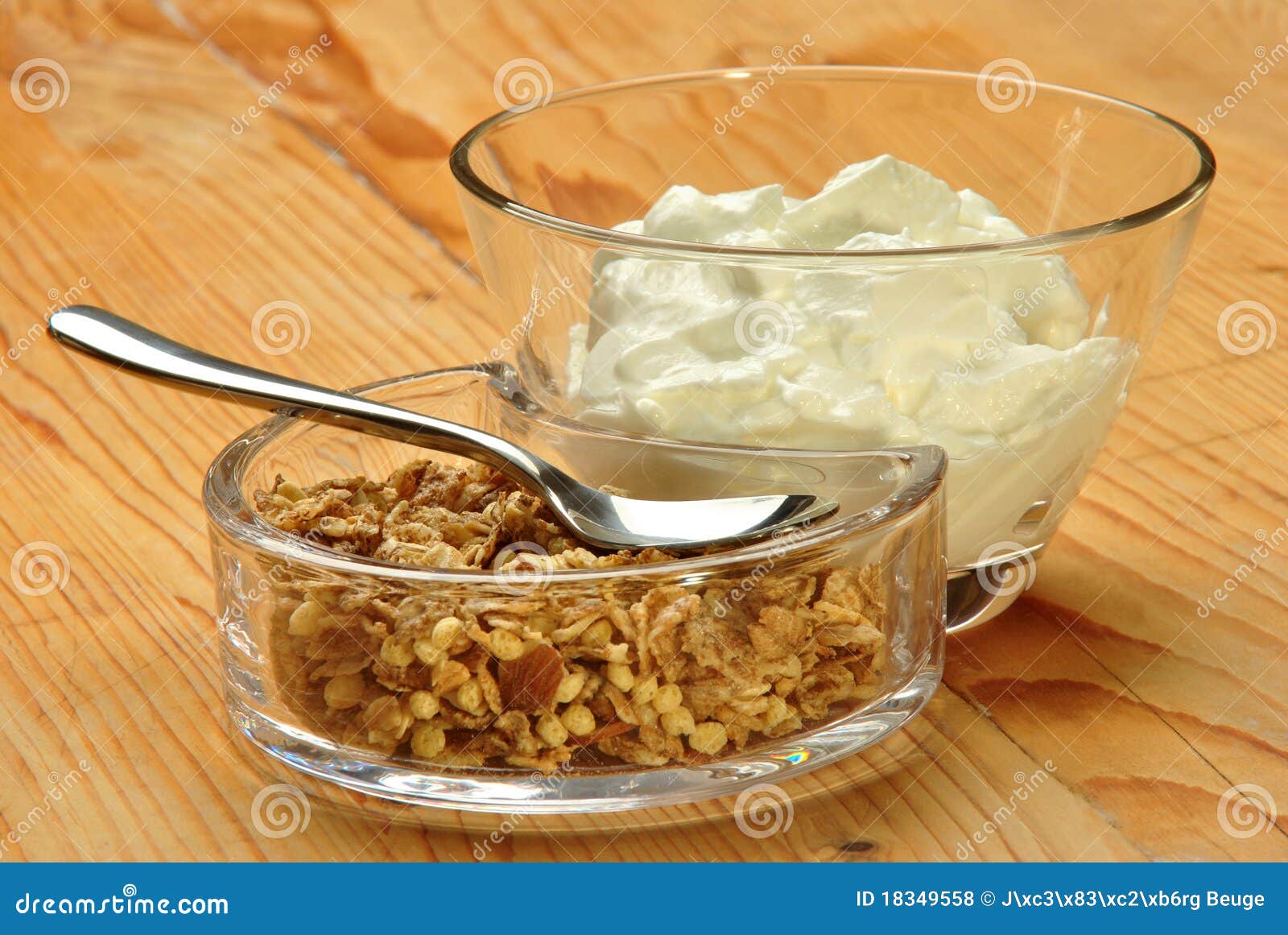 Cereal with Yoghurt in Glass Bowls for Breakfast Stock Photo Image of