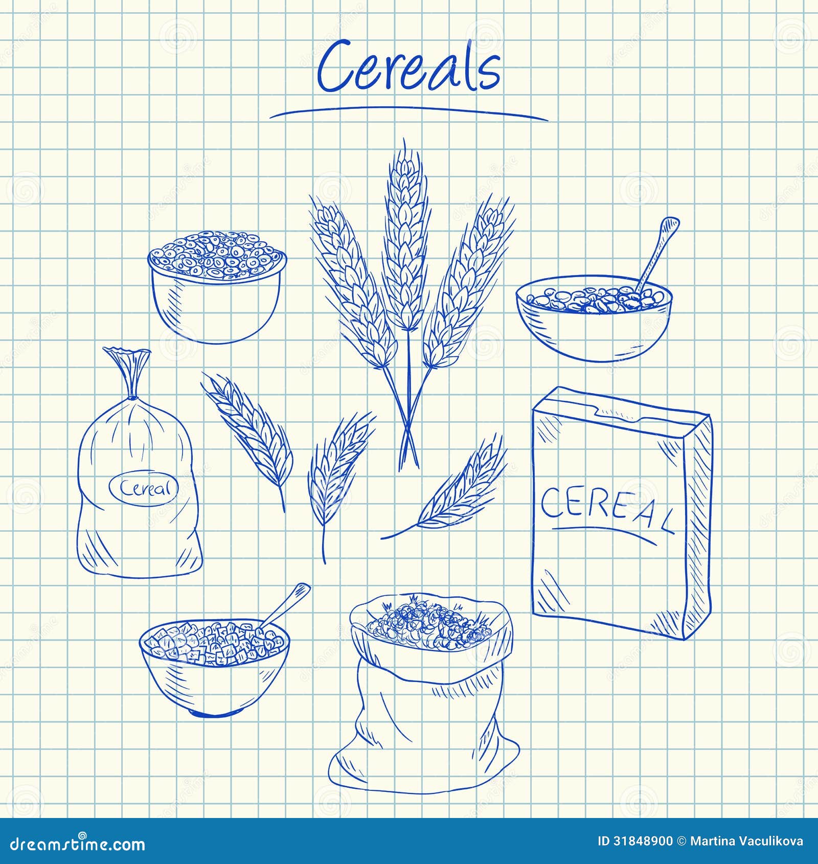 Cereals Doodles Squared Paper Stock Vector Illustration of flour