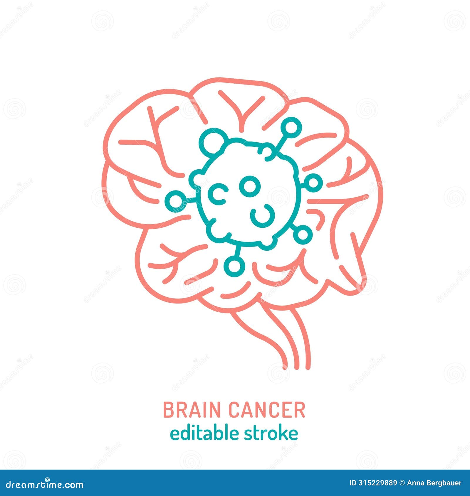 cerebral carcinoma, adenocarcinoma outline icon. malignant brain growth sign.
