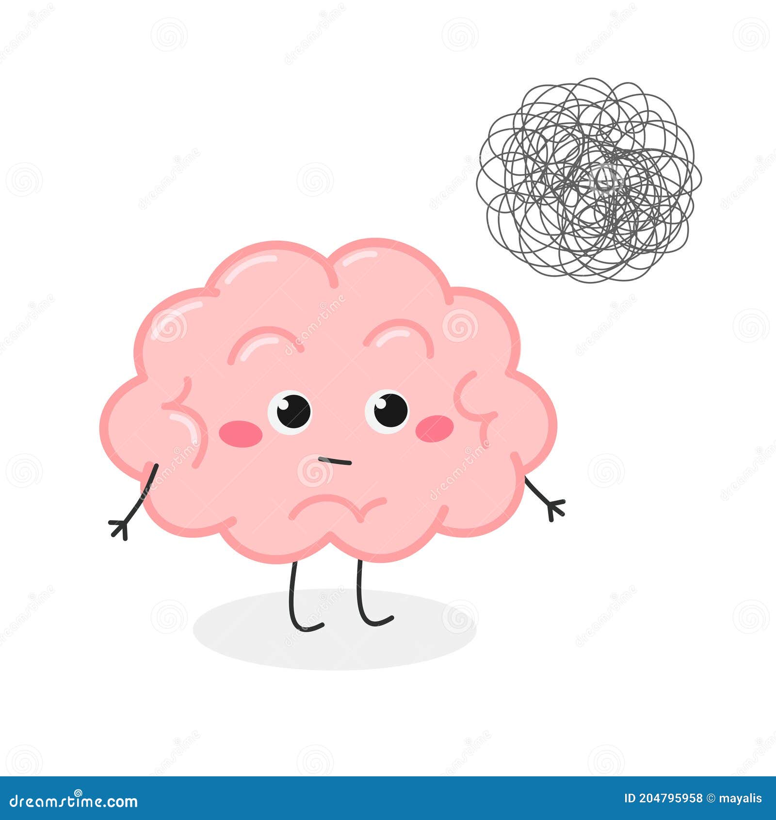 Cerebro De Dibujos Animados Con Maraña De Pensamientos Desordenados Stock  de ilustración - Ilustración de emoticono, ojos: 204795958