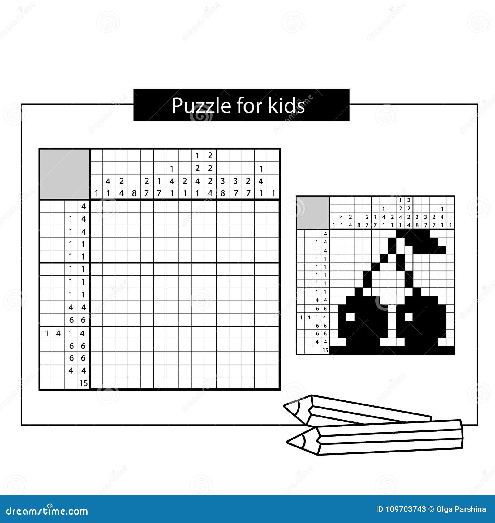 Puzzle de pintar por número (nonogram), jogo educativo para