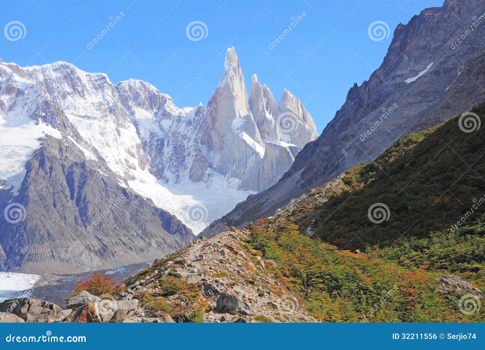 Cerro Torre mountain. stock photo. Image of peaceful - 32211556