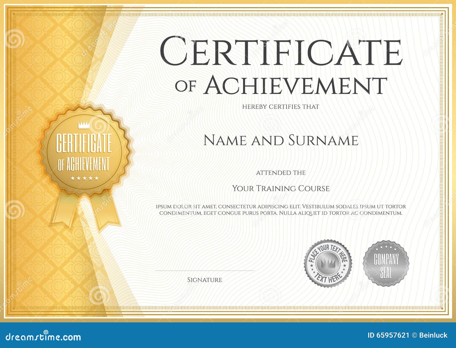 Certificate of Achievement Template in Vector Stock Vector Pertaining To Free Certificate Of Excellence Template