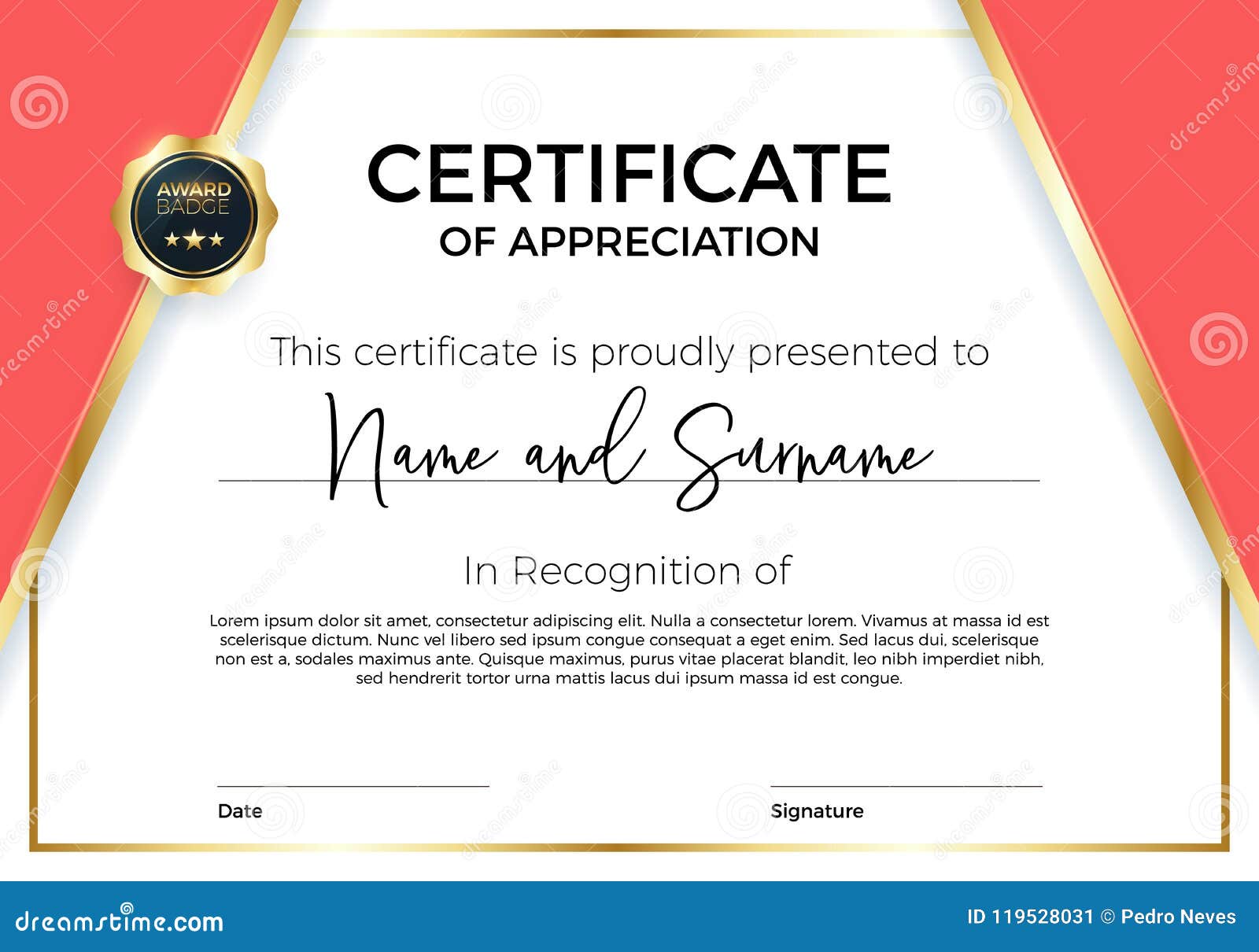 Certificate of Appreciation or Achievement with Award Badge Within Gratitude Certificate Template