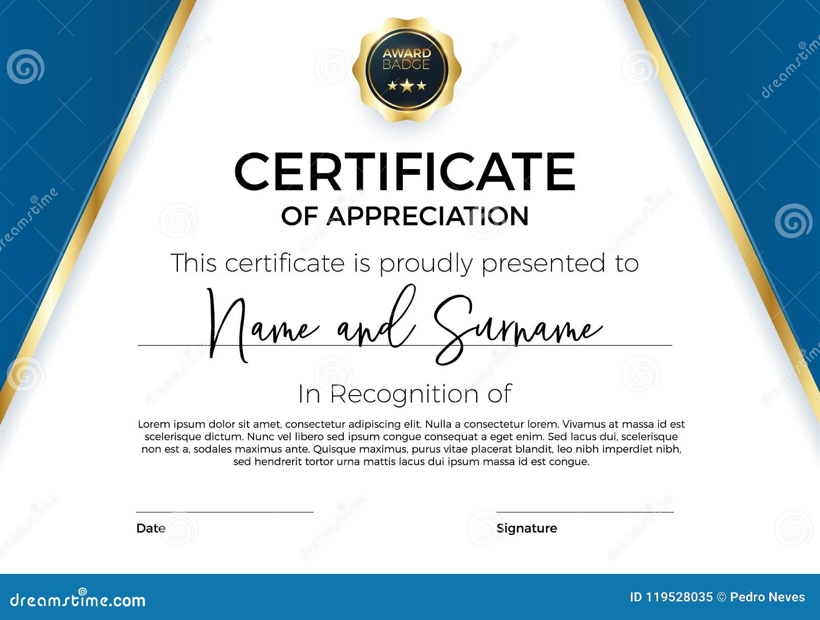 Certificate of Appreciation or Achievement with Award Badge Throughout Certificates Of Appreciation Template