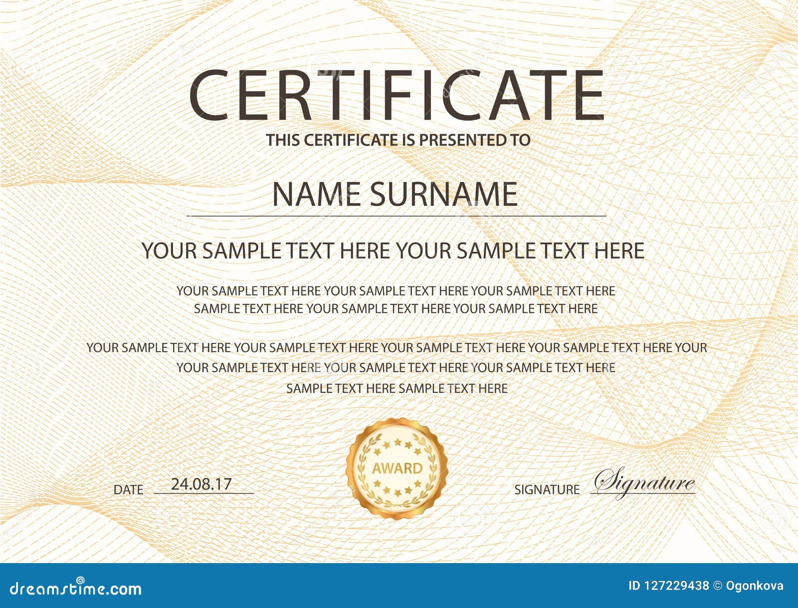 Certificate Vector Template. Formal Secured Border Guilloche Within Formal Certificate Of Appreciation Template